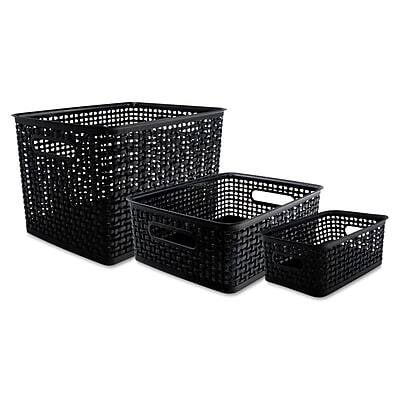 Alt View 1. Advantus - Advantus Plastic Weave Bins in 3 Sizes, Black, 3/Pack (AVT40329) - Black.