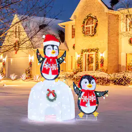 Costway - Lighted Christmas Decoration Penguins Igloo 170 White LED Lights for Home Lawn Advent Calendar - Multicolor