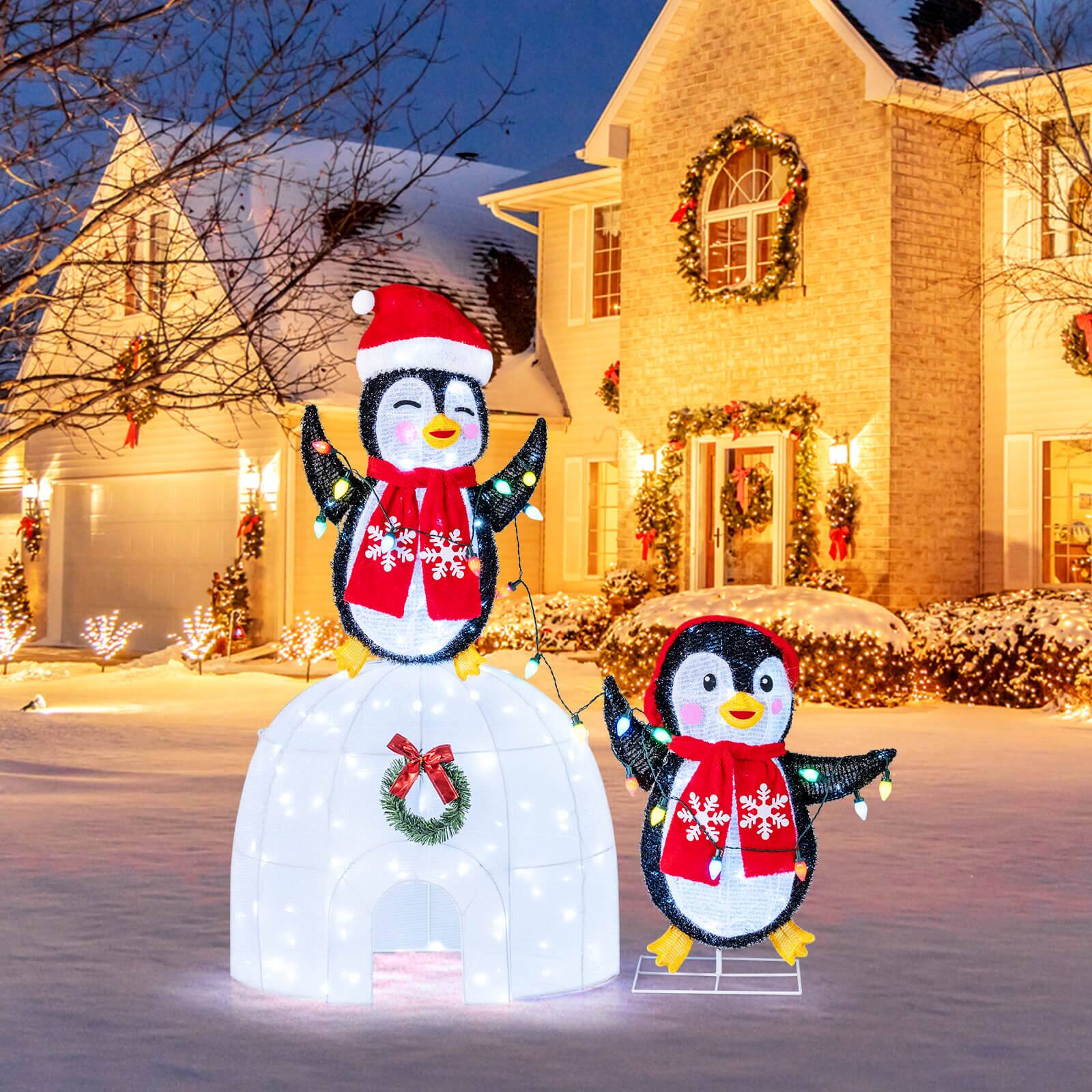 Alt View 1. Costway - Costway Lighted Christmas Decoration Penguins Igloo 170 White LED Lights for Home Lawn - Multicolor.