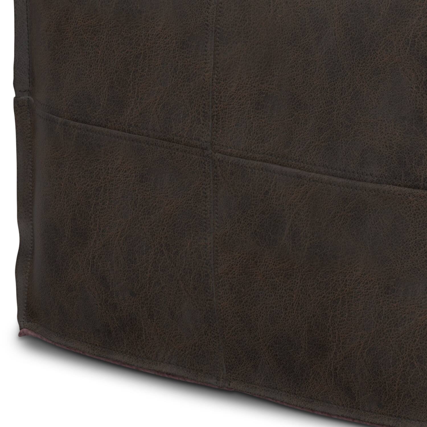 Alt View 5. Simpli Home - Simpli Home Sheffield 18 inch Wide Square Pouf in Distressed Dark Brown Genuine Leather - Distressed Dark Brown.