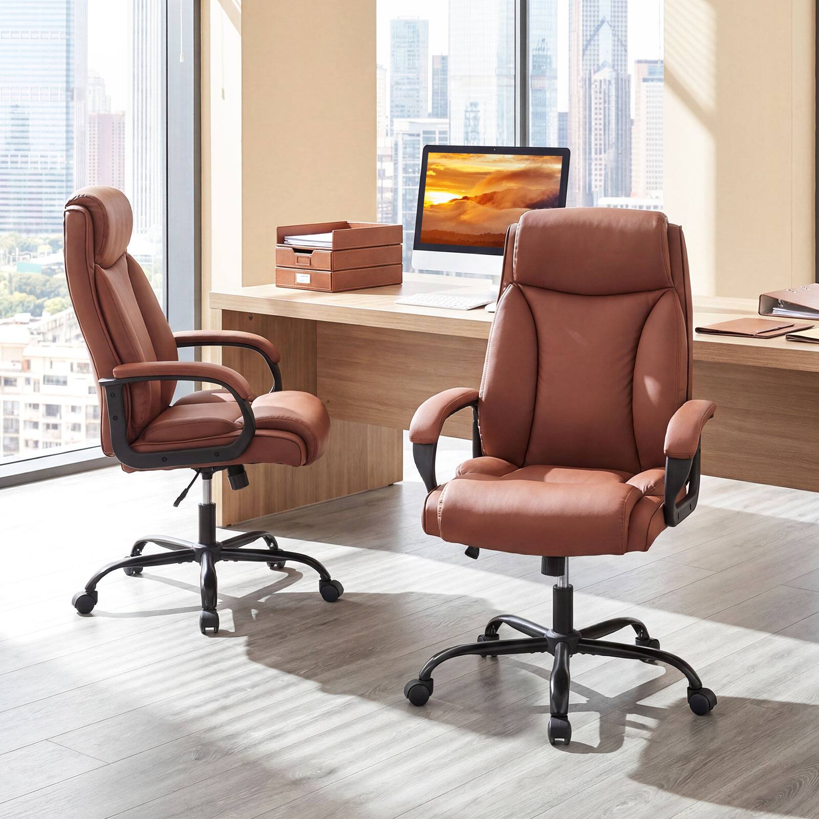 Alt View 4. Costway - Costway Executive Office Chair Ergonomic Computer Chair with Headrest & Rocking Backrest - Brown.