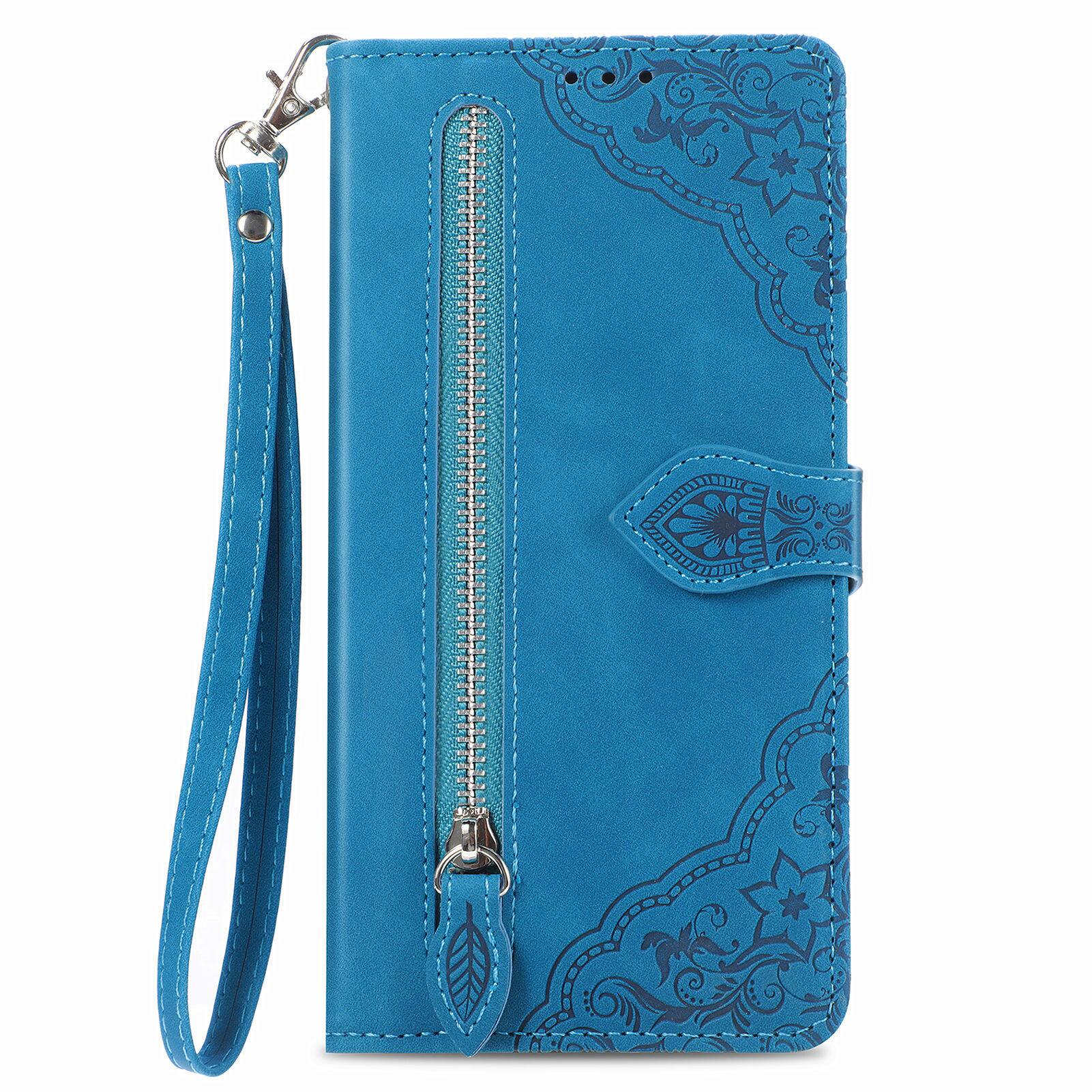 Alt View 2. Dteck - for Samsung Galaxy S26 Slim Wallet Case,Folio Shockproof PU Leather Card Holder Cover with Zipper Pocket & Wrist Strap - Blue.