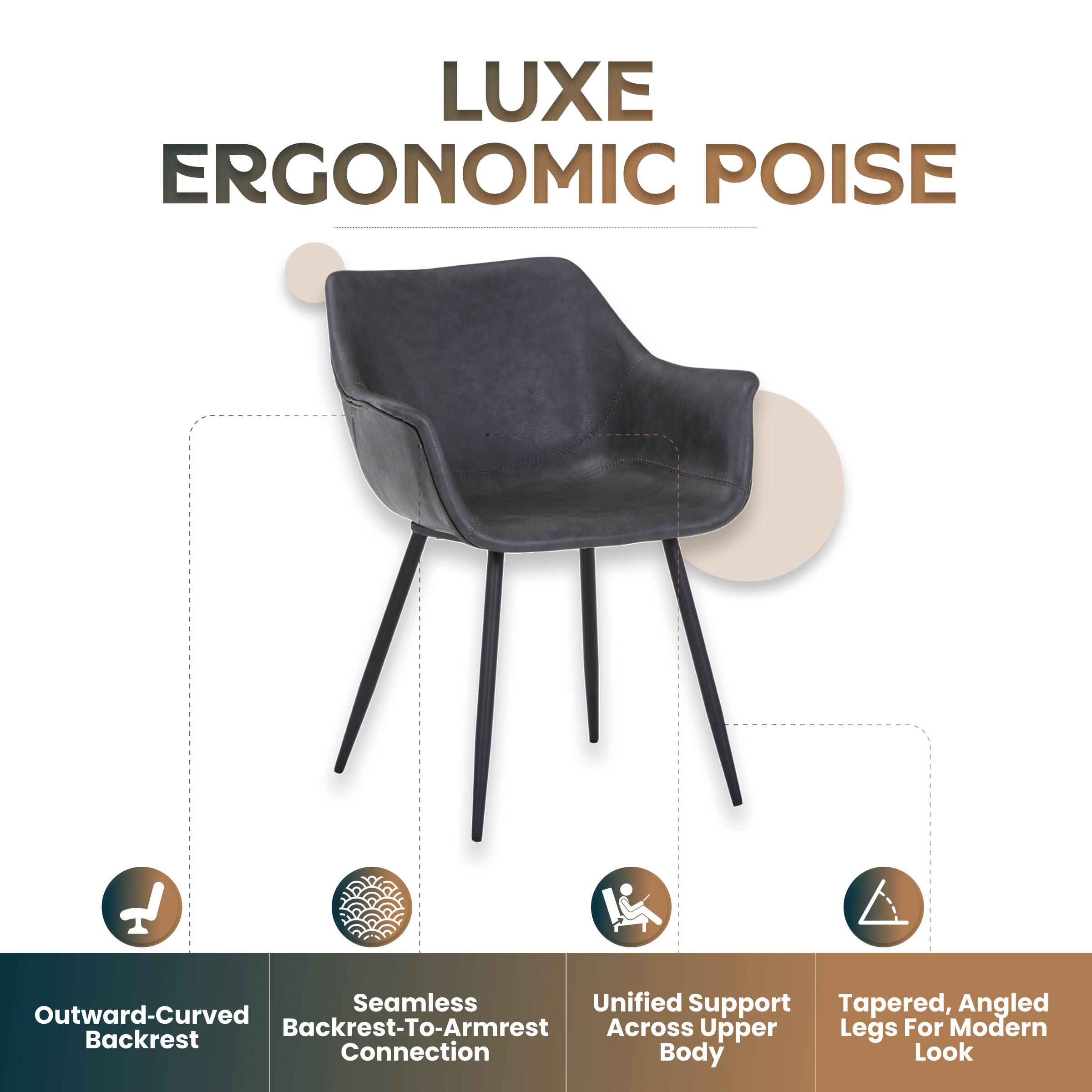 Luxe Ergonomic Poise I Seamless Unified Support Tapered, Angled Outward-Curved Backrest-To-Armrest Across Upper Legs For Modern Backrest Connection Body Look