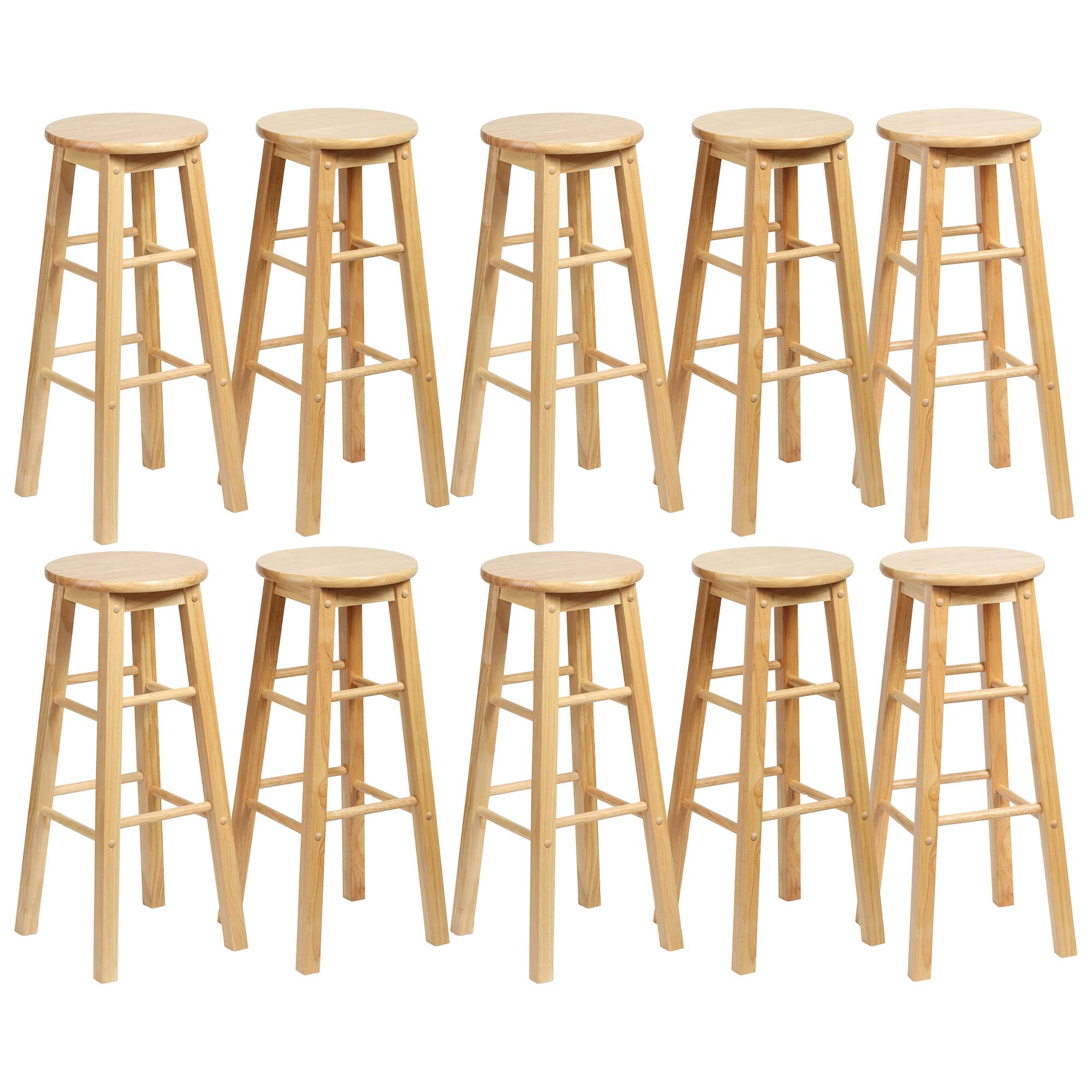 PJ Wood - Classic Round Seat 29" Tall Kitchen Counter Stools, Natural (Set of 10) - Natural/Brown