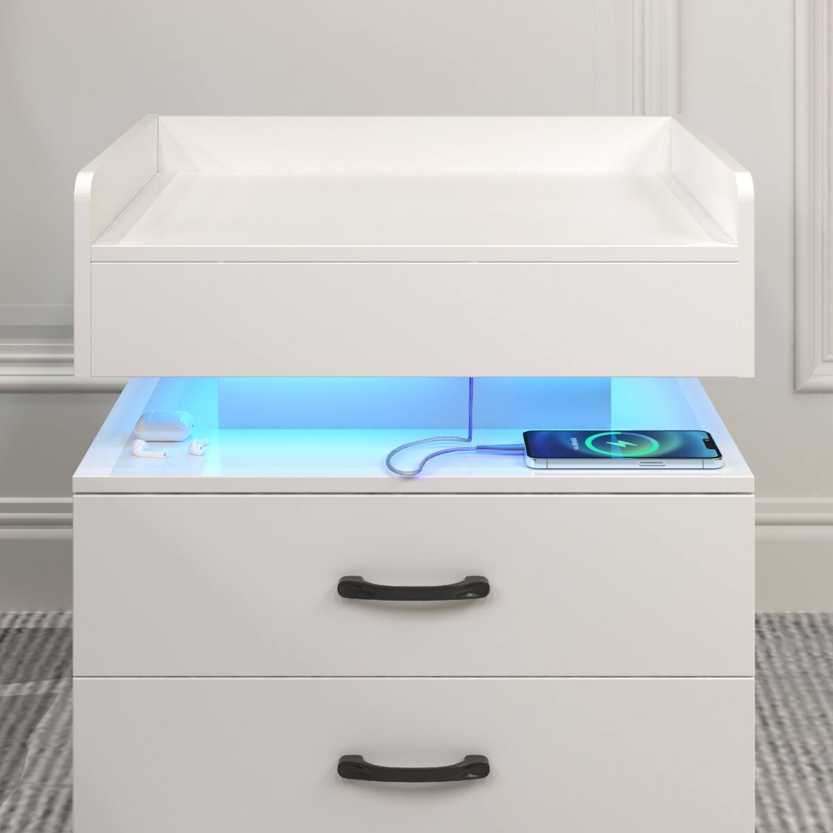 Loheer LED Nightstand, Two Drawer Bedside Table with Adjustable Remote ...