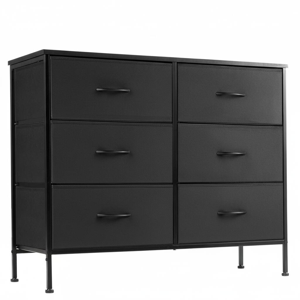 Front. AOITUN - 6 Drawer Dresser for Bedroom, Wide TV Stand for 50 Inch TV, Fabric Storage Chest with Wood Top, Metal Frame, Black - Black.