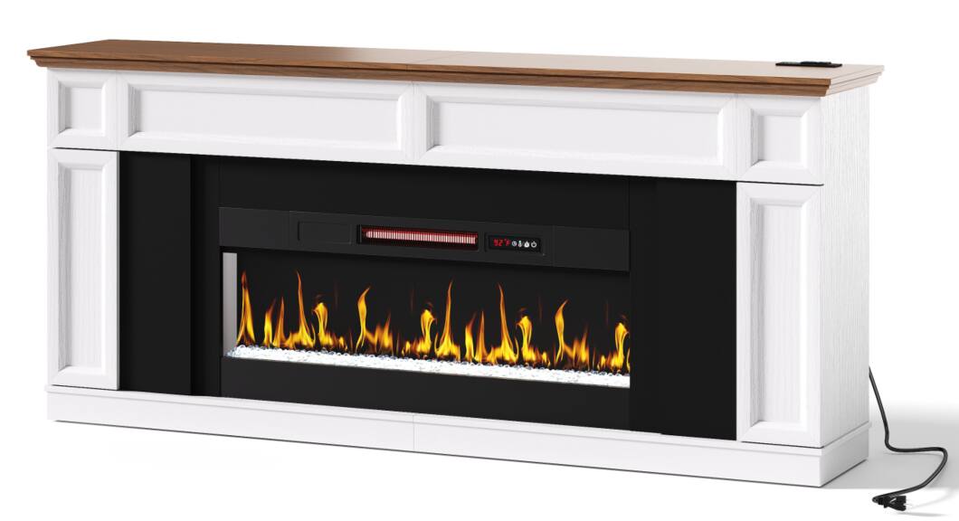 "Bestier - 70"" Electric Fireplace TV Stand with 36"" Insert, Media Console with Built-in Power Outlet & Hidden Doors - White Grained" price history on PriceWatchPro