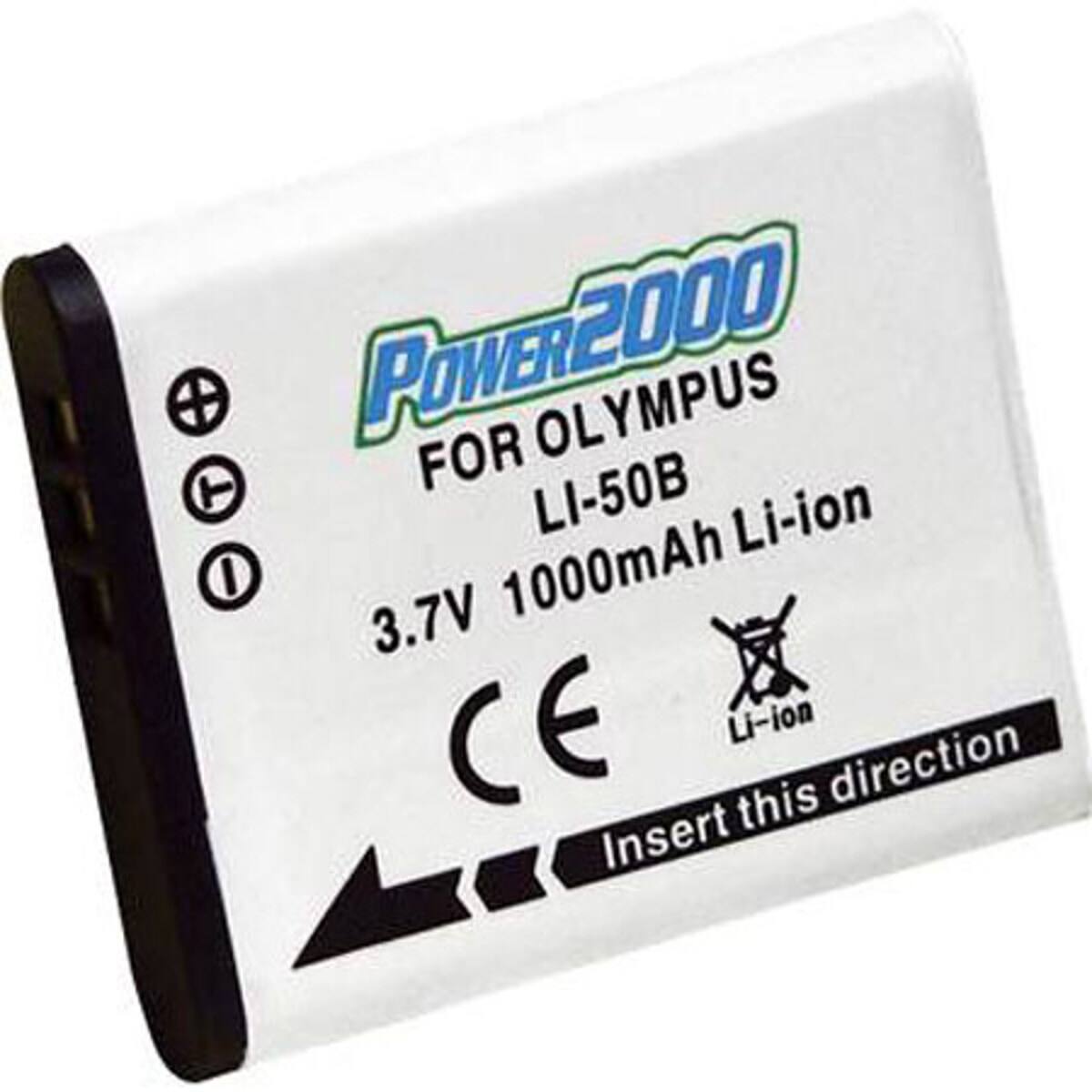 POWER2000 FOR OLYMPUS LI-50B Li-ion 3.7V 1000mAh CE Li-ion this direction Insert