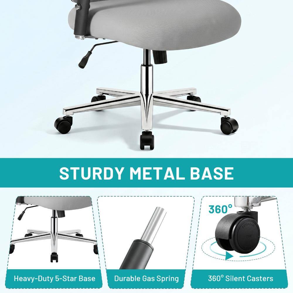 STURDY METAL BASE

Heavy-Duty 5-Star Base

Durable Gas Spring

360° Silent Casters