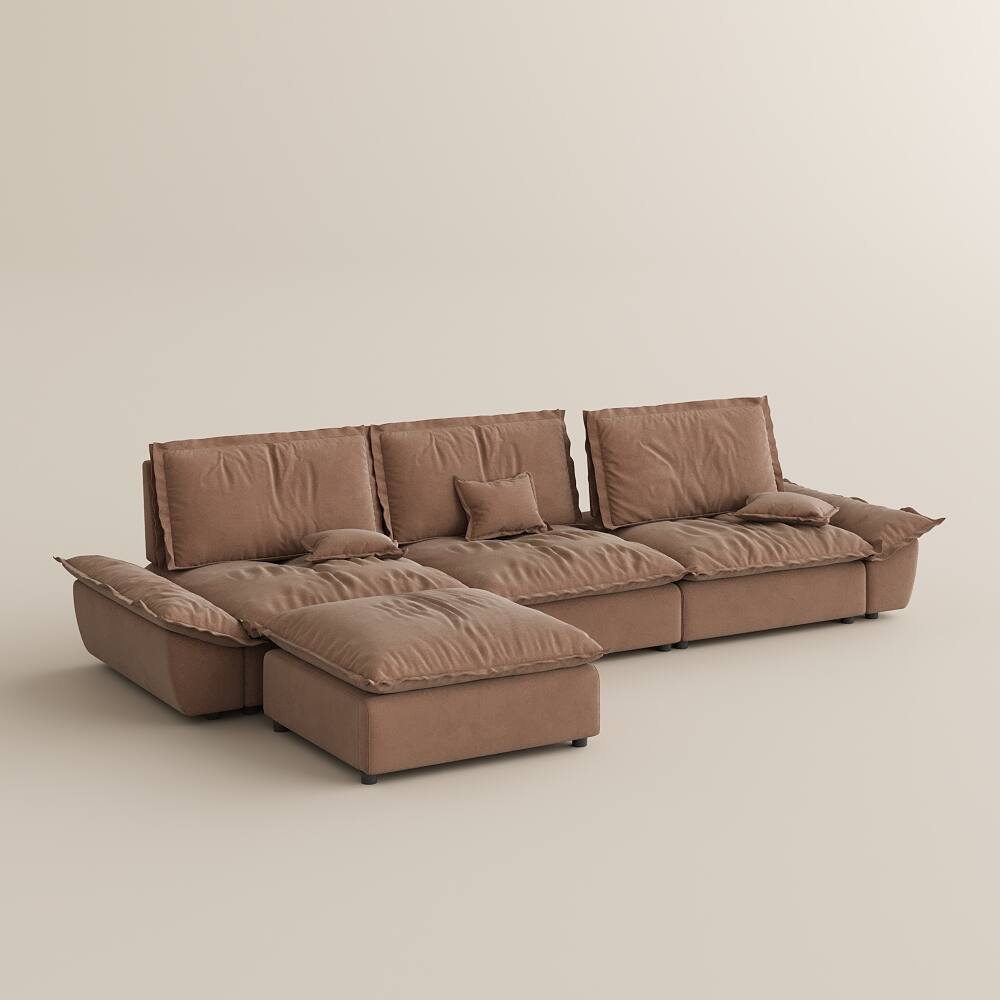 Alt View 8. POVISON - 141.73" Sailboat Deep Sofa Stain Resistant Cozy Couch with Ottoman - Brown Suede Fabric.