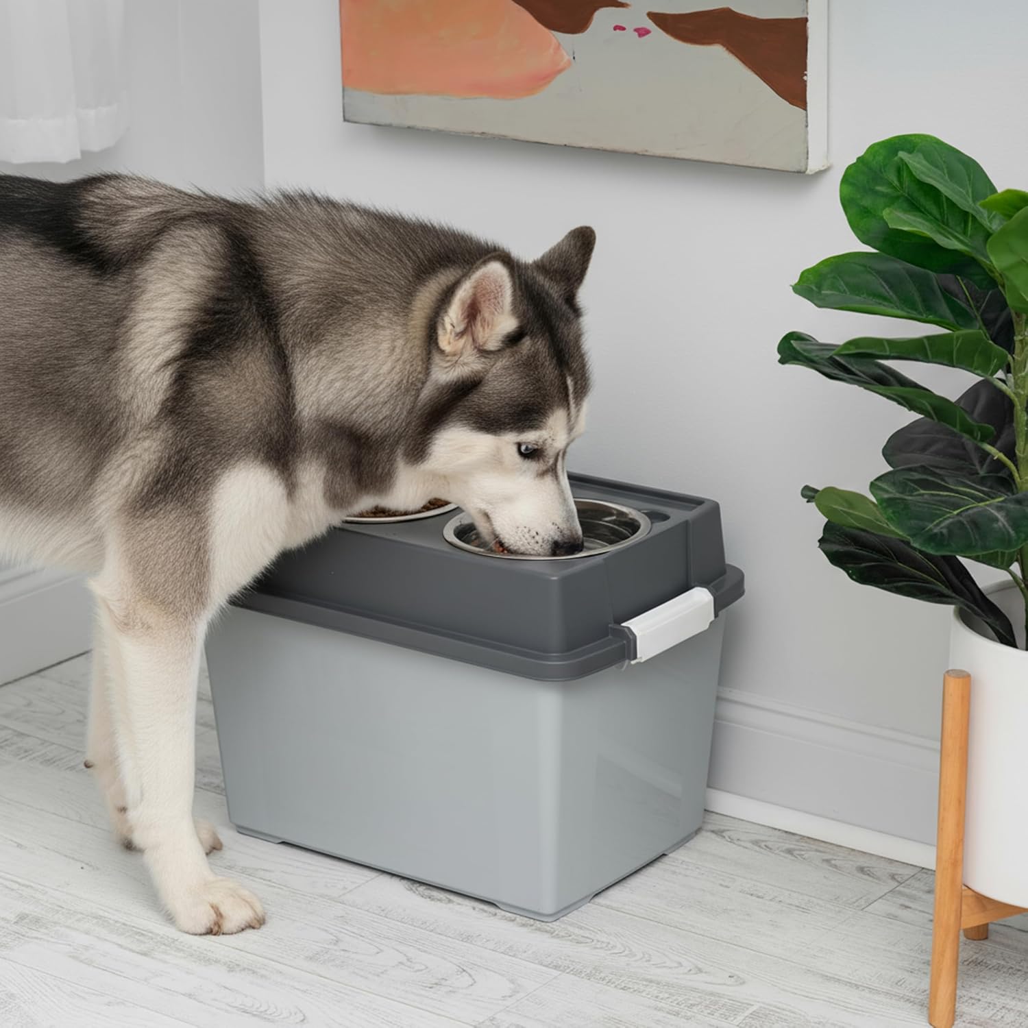 Alt View 5. IRIS USA - IRIS Elevated Dog Bowls, Airtight Pet Food Storage 47 Lbs, Dark Gray - Gray.