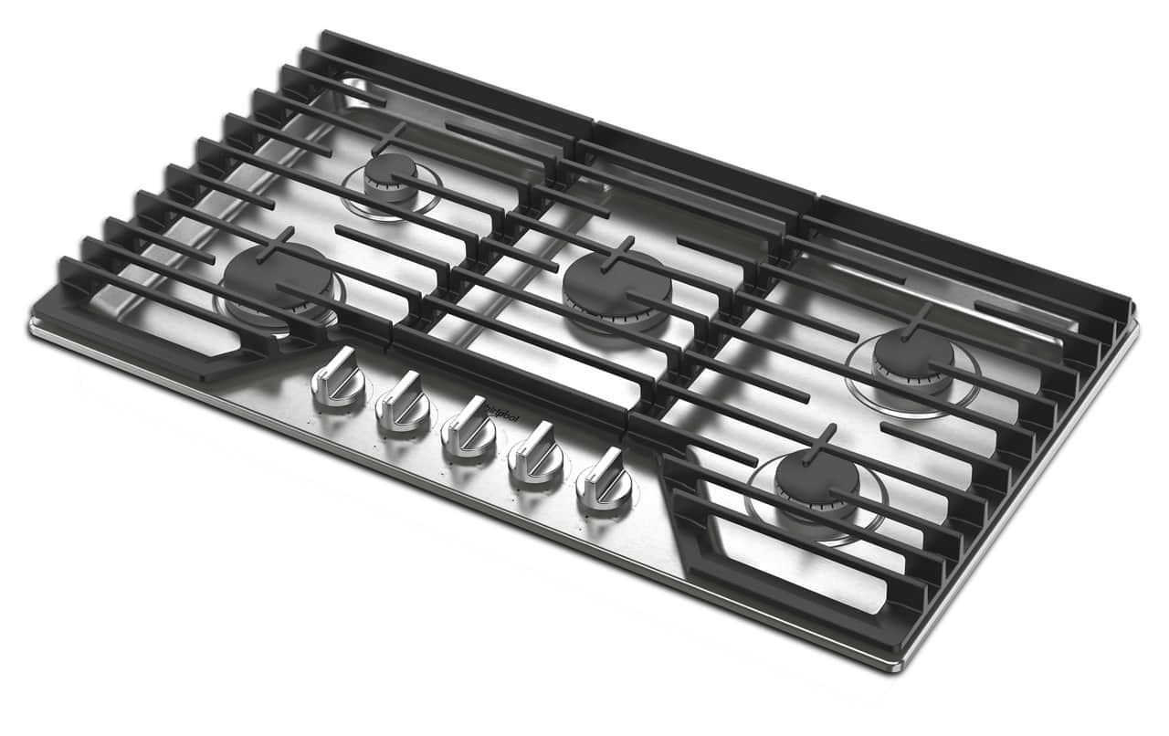 Angle. Whirlpool - Whirlpool - 36" Built-In Gas Cooktop with 5 Burners and EZ-2-Lift Hinged Cast-Iron Grates - Stainless Steel.