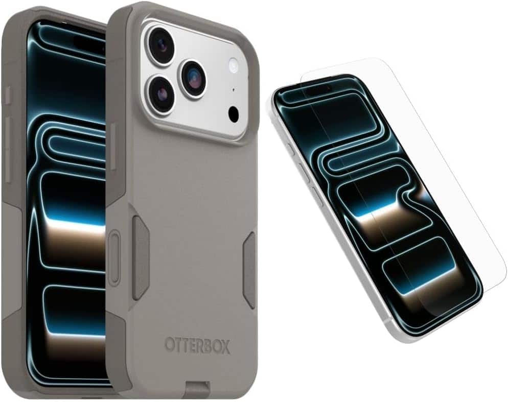 OtterBox - iPhone 17 Pro, Bundle: Commuter Series MagSafe Case & Screen Protector - Built-in magnets - Thin & Protective - Grey Comfort (Beige)