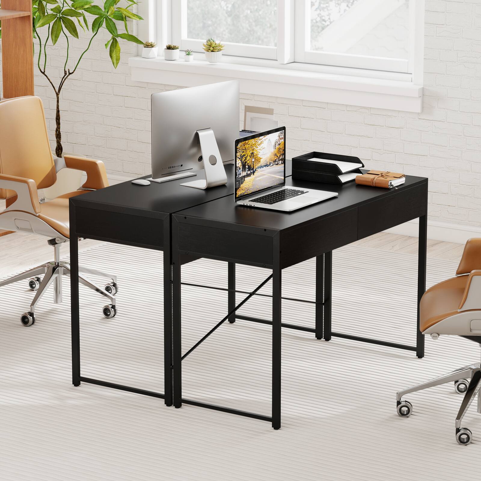 Alt View 8. Gymax - Gymax Modern 2-Drawer Computer Desk w/ Reinforced Heavy-Duty Metal Frame Anti-Tip Kit - Black.