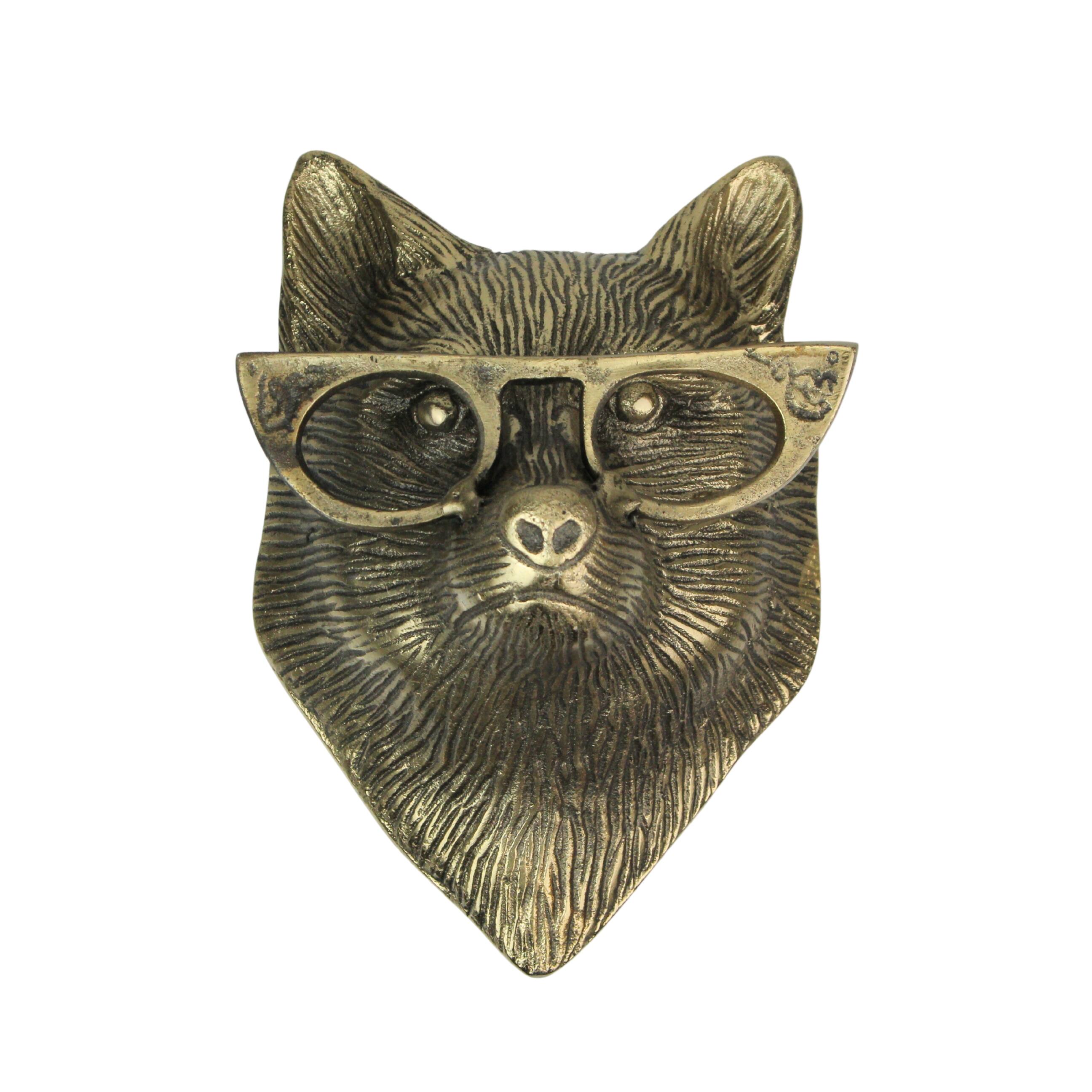 Alt View 1. Things2Die4 - Gold Fox Head Wall Hanging with Spectacles – Whimsical Animal Decor, 6" High - Gold.