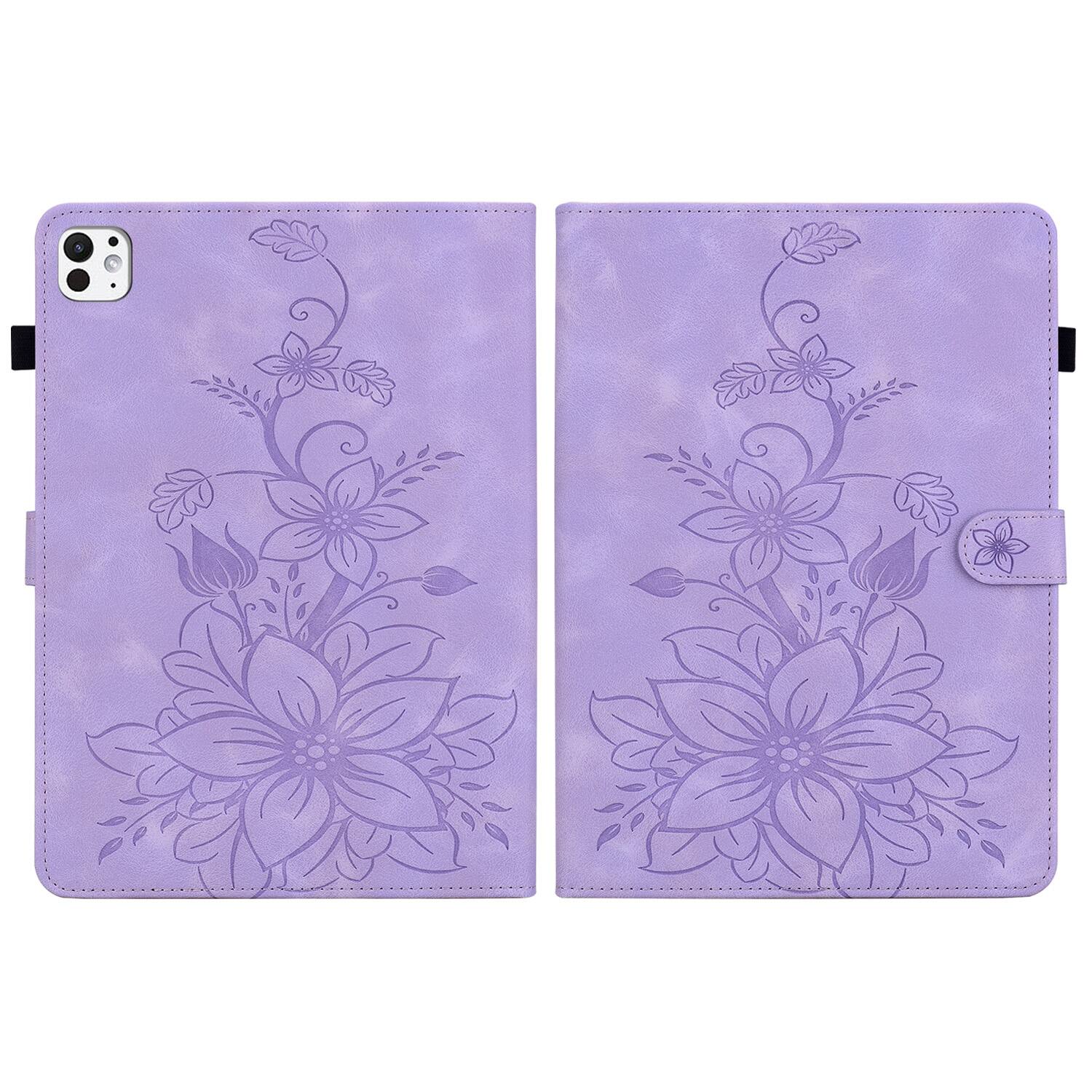 Alt View 1. Dteck - Foilo Case for Apple iPad Pro (M5) 11" 2025 & (M4) 2024,Embossed Pattern PU Leather Flip Card Holder Kickstand Cover - Purple.