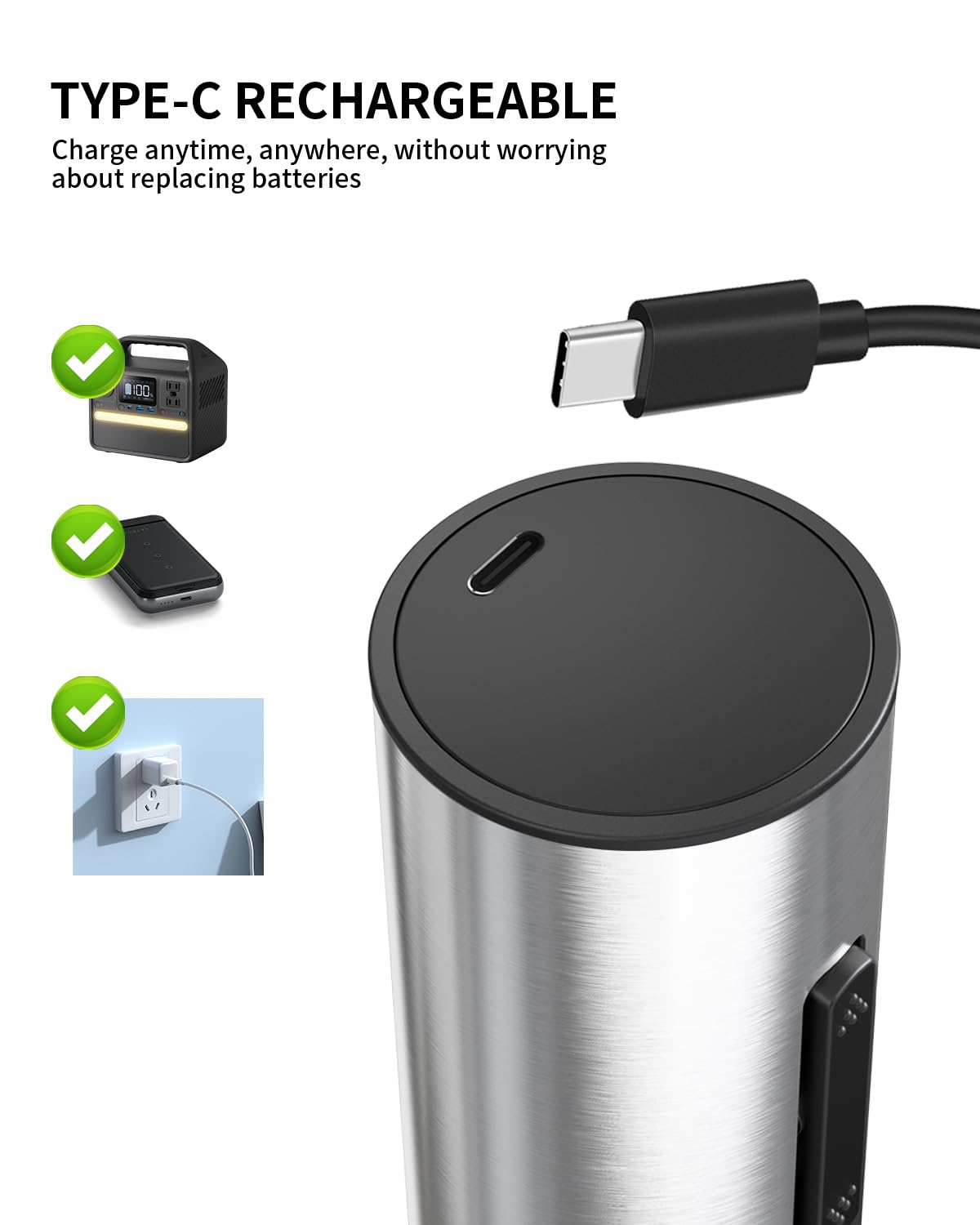 TYPE-C RECHARGEABLE  
Charge anytime, anywhere, without worrying about replacing batteries
