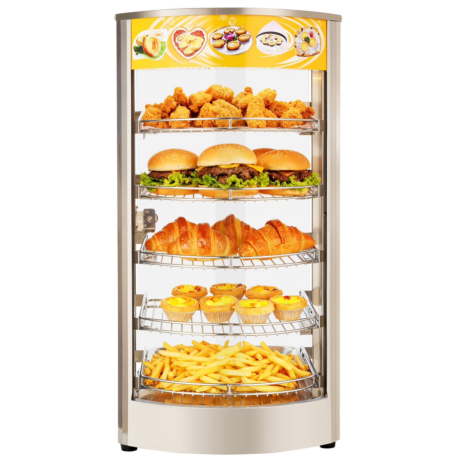 Alt View 5. VEVOR - 5-Tier Commercial Food Warmer Display, 800W Food Display Warmer with LED Light, Adjustable Shelf and Stainless Steel - Stainless steel color.
