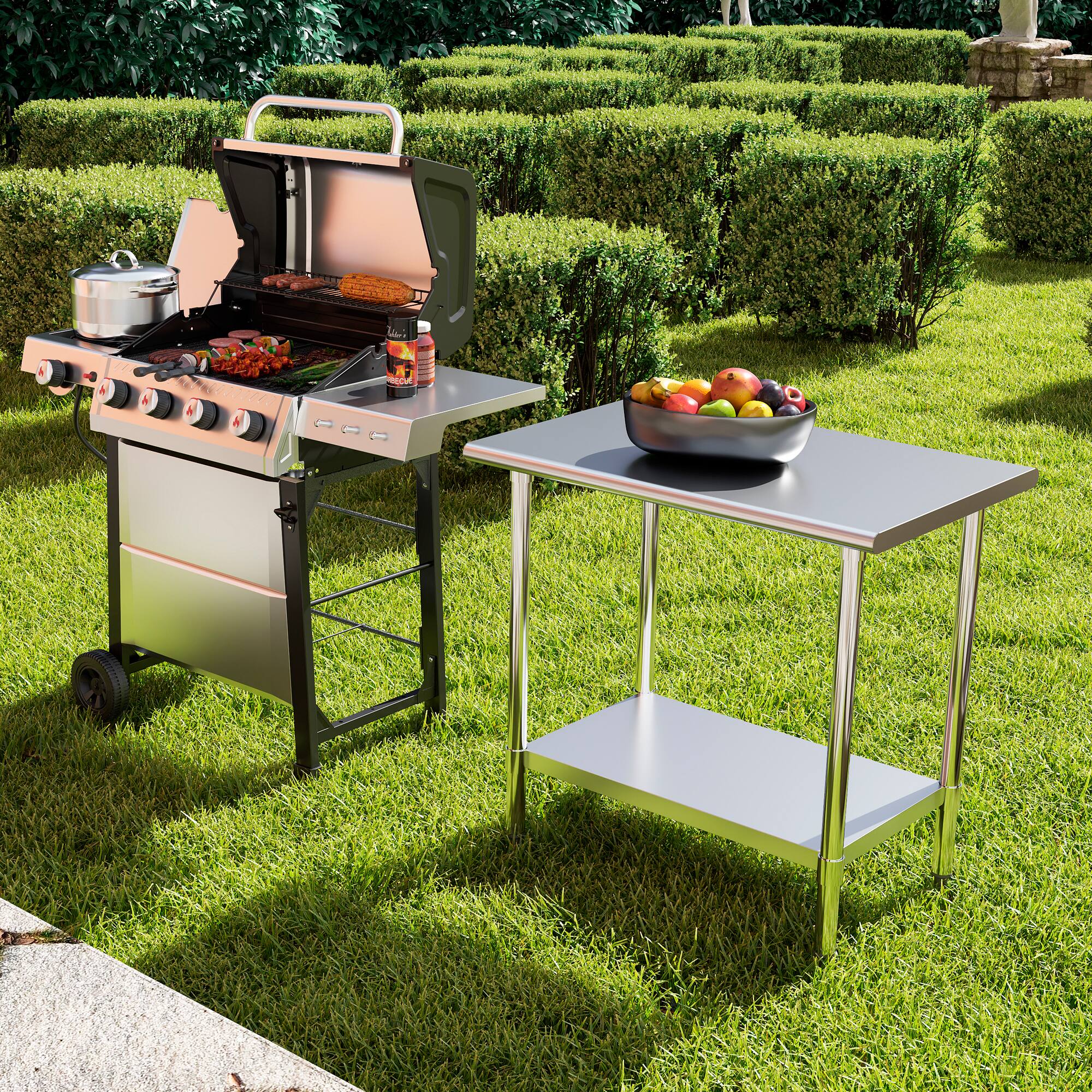 Alt View 6. KLEENSTEEL - 24" x 36" NSF Stainless Steel Worktable Adjustable Undershelf for Kitchen & BBQ.