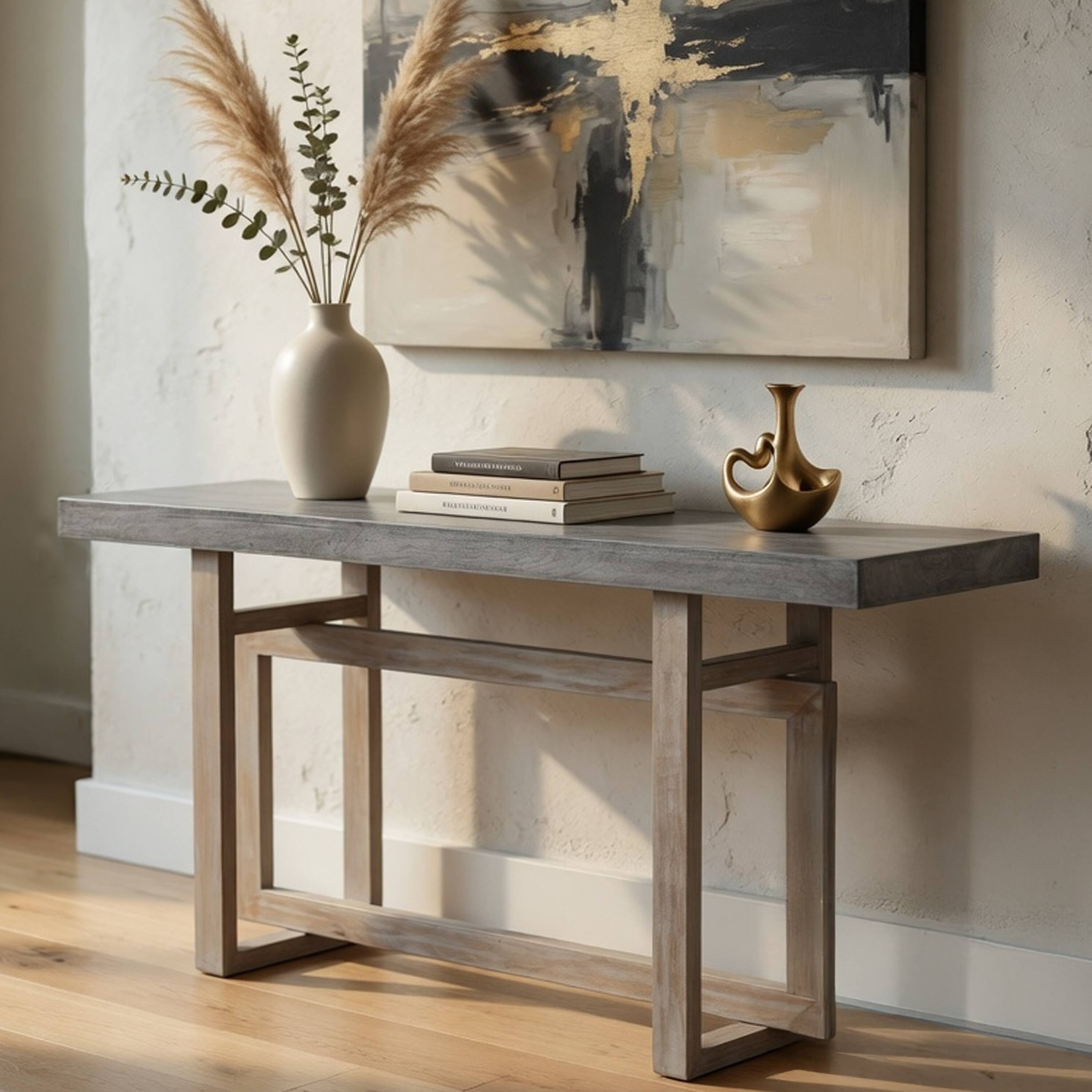 Alt View 6. Manhattan Lane - 59 Inch Artisan Sideboard Console Table with Geometric Interlocked Base - Gray.