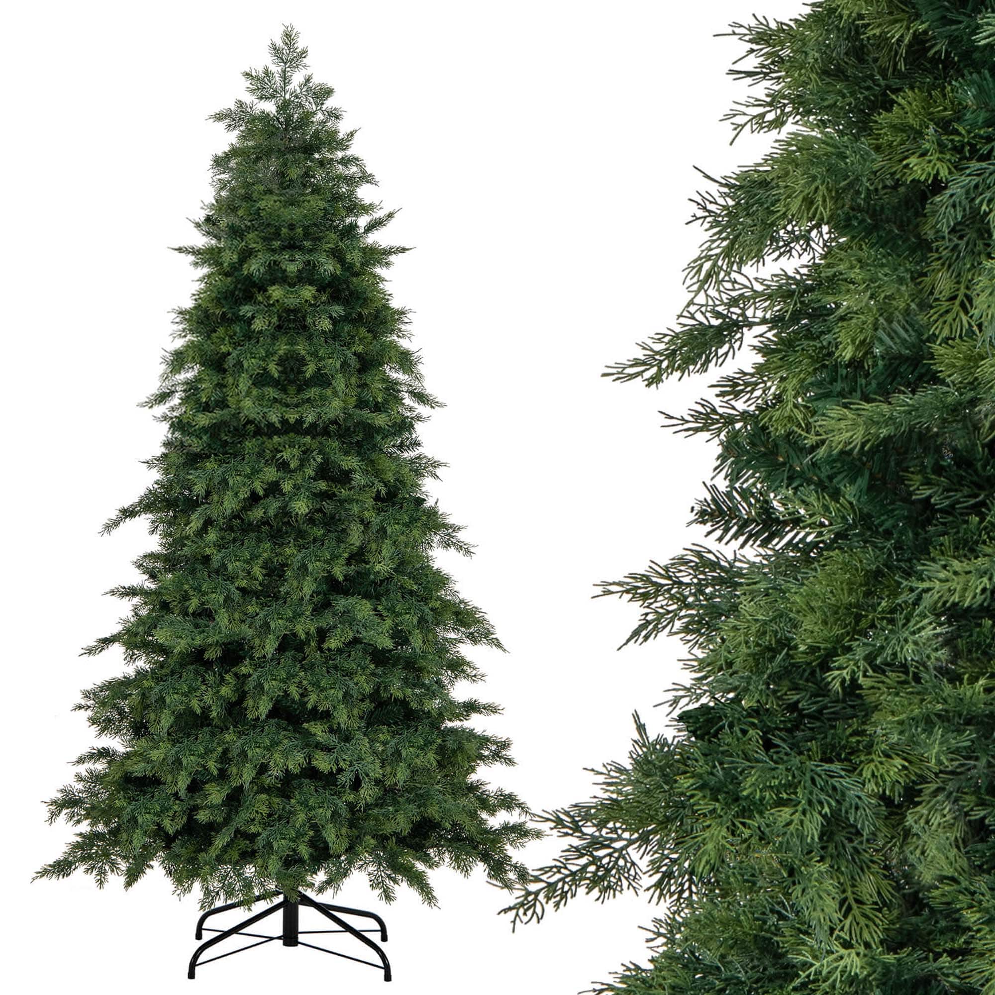 Costway - 6 FT Artificial Xmas Tree with 721 PE PVC Branch Tips & Folding Metal Stand - Green