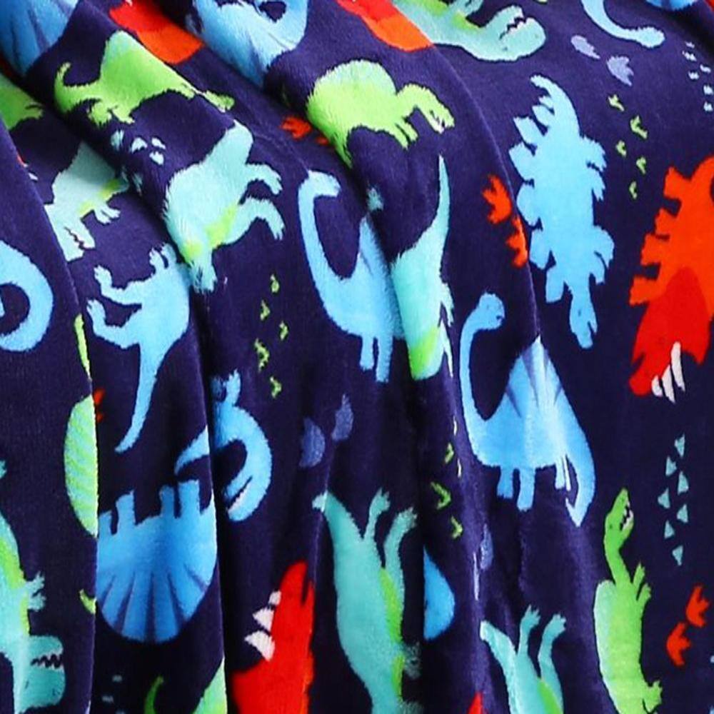 Alt View 2. Noble House - Plazatex Holiday Navy Dinosaur Design Micro Plush Throw Blanket - 50x60" Multicolor - Multi.