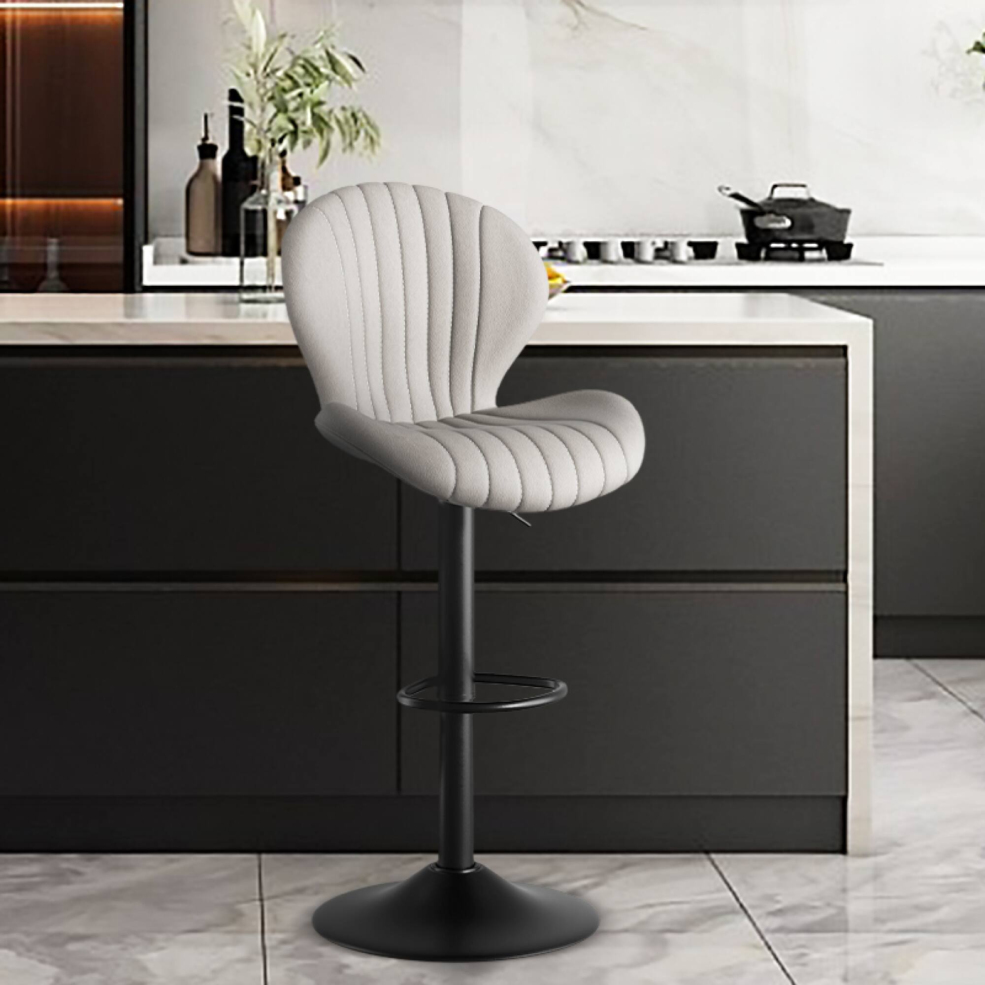 Alt View 8. HTUTWOO - 360° Swivel Bar Stools Set of 2, Adjustable Counter Stools, Faux Leather Bar Chairs with Pedal and Backrest for Kitchen - Light Grey.