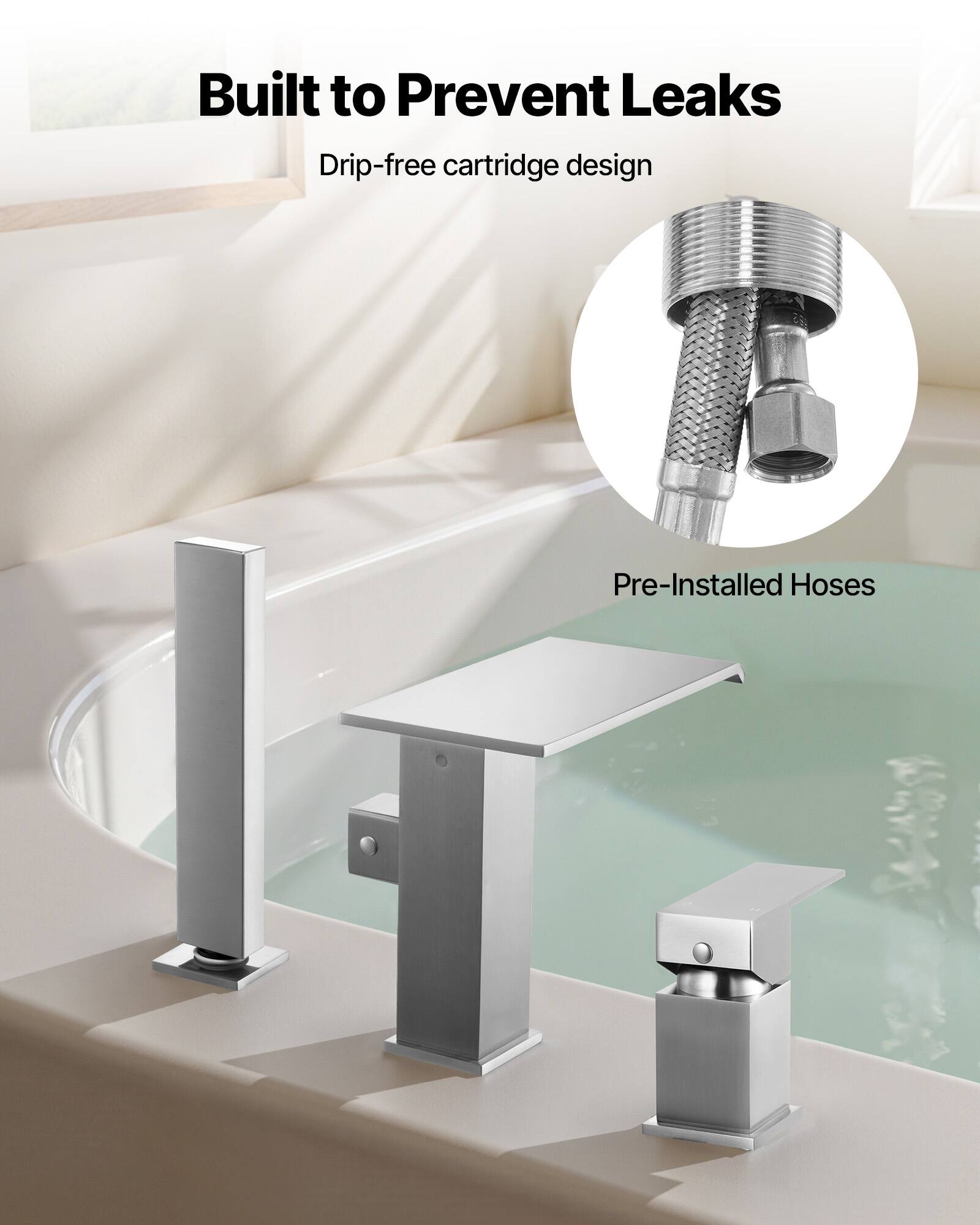 Built to Prevent Leaks

Drip-free cartridge design

Pre-Installed Hoses