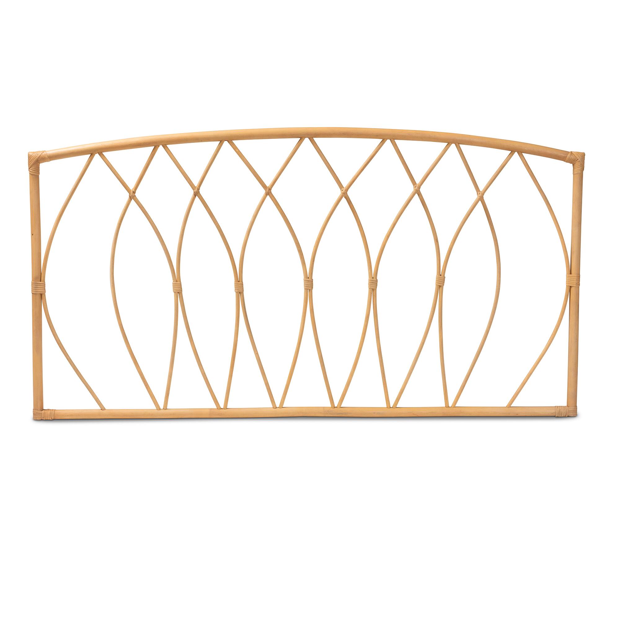Angle. bali & pari - Halia Modern Bohemian Rattan Queen Size Wall-mount Headboard - Natural Brown.