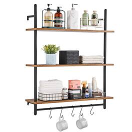 VEVOR - Industrial Pipe Shelf, 3 Tier 32x9.84in, Wall-Mount Floating Rustic Wood Shelves Bracket Display Bookshelf - black + vintage color