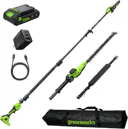 Greenworks - 24V 8" Brushless Telescoping Pole Saw and 20" Pole Hedge Combo Kit, 3Ah Battery and Charger