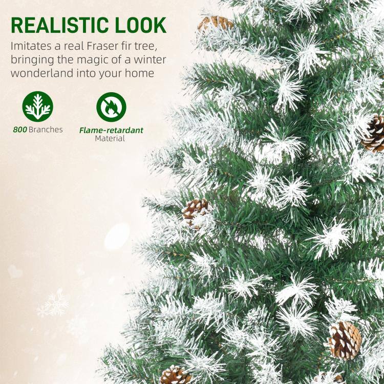 REALISTIC LOOK  
Imitates a real Fraser fir tree, bringing the magic of a winter wonderland into your home

800 Branches  
Flame-retardant Material