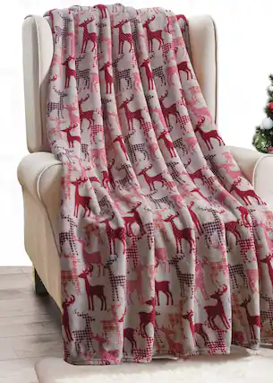 Front. Noble House - Noble House Extra Plush and Comfy Microplush Throw Blanket (50" x 60") Reindeer - Reindeer Rush.