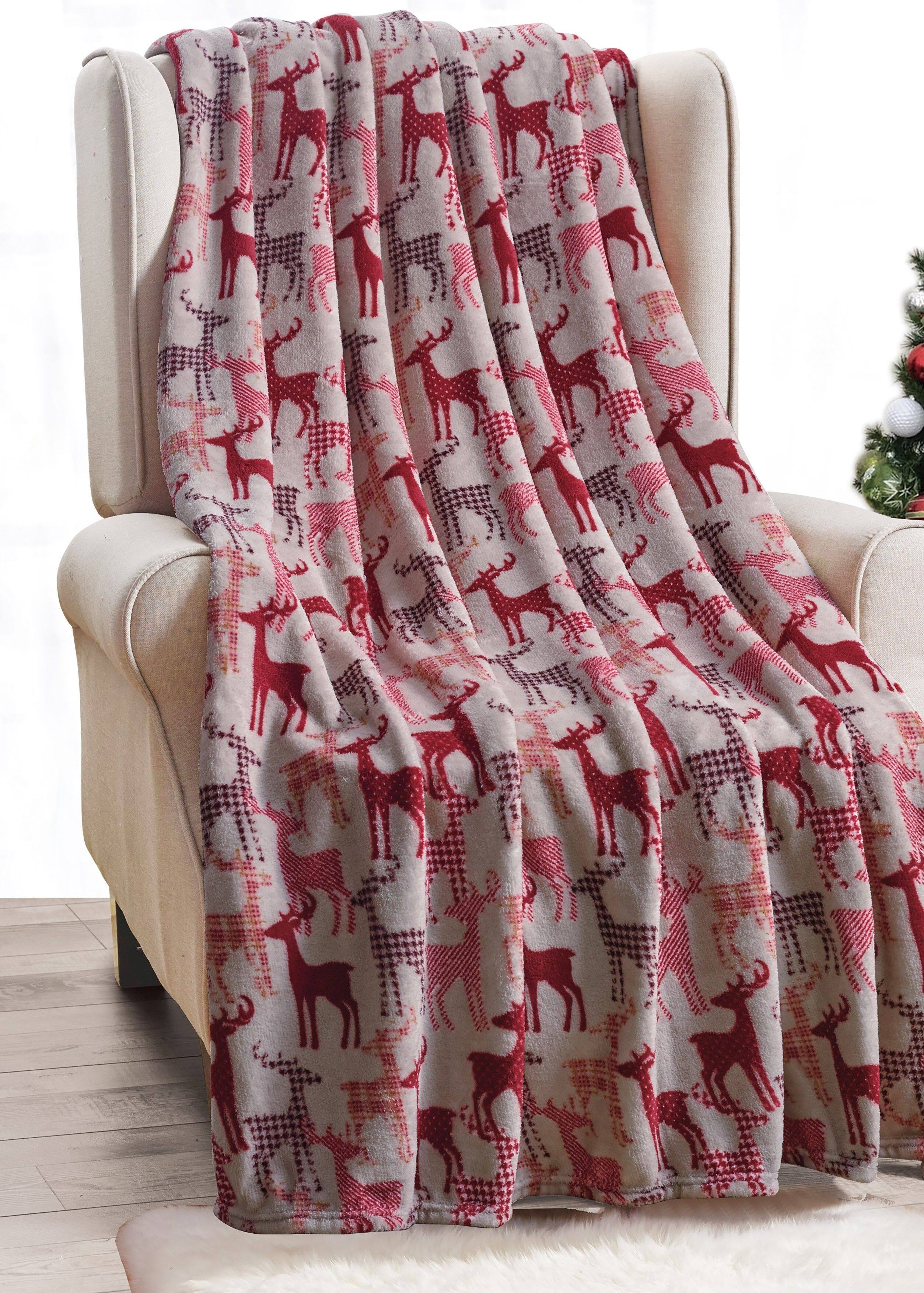 Front. Noble House - Noble House Extra Plush and Comfy Microplush Throw Blanket (50" x 60") Reindeer - Reindeer Rush.