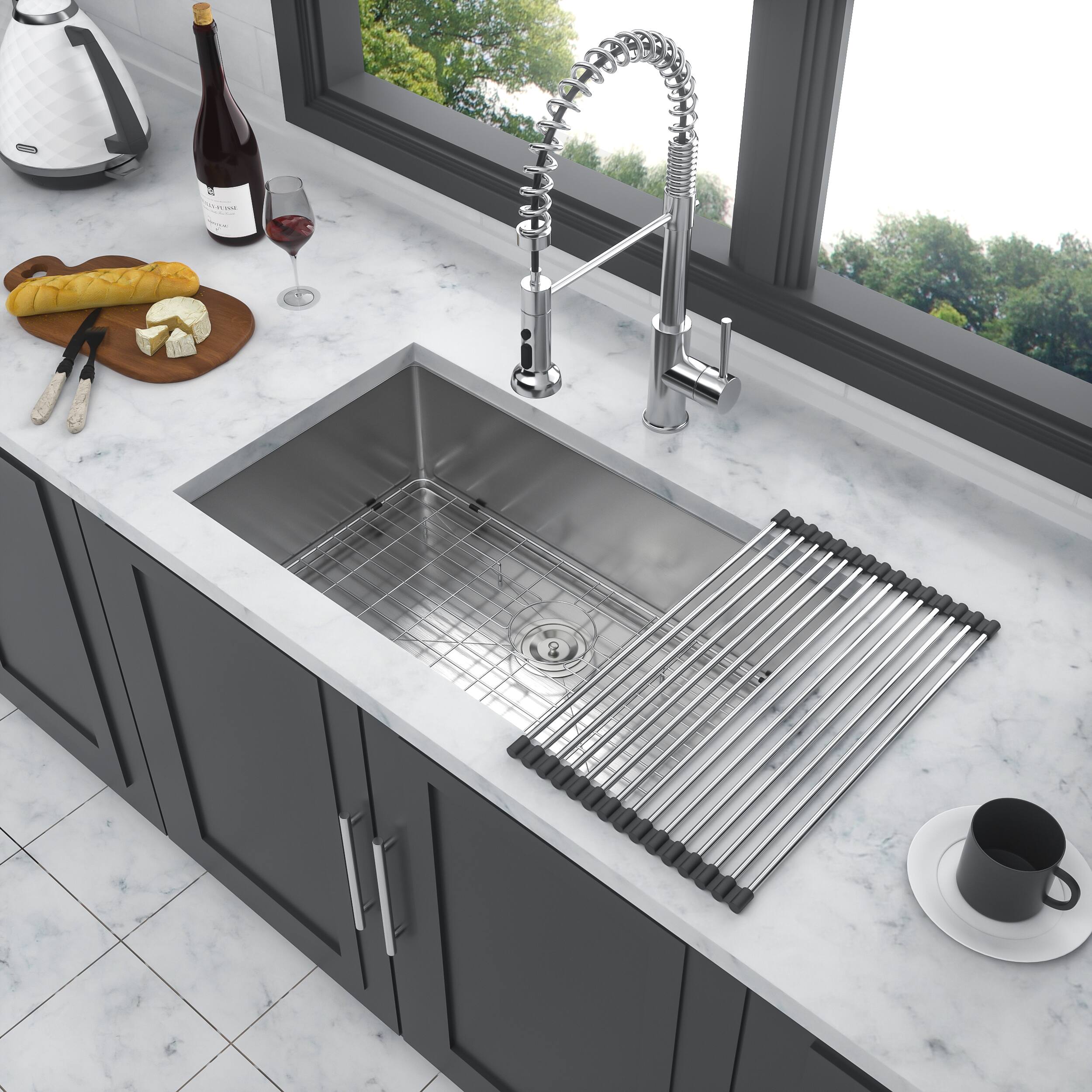Angle. TinyHomie - 32x18x9 Inch Undermount 16Gauge Stainless Steel Deep Single Bowl Kitchen Sink - brown.