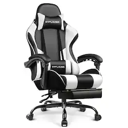 GTPlayer - Gaming Chair Faux Leather Height Adjustable Computer Chair with Footrest and Headrest - White
