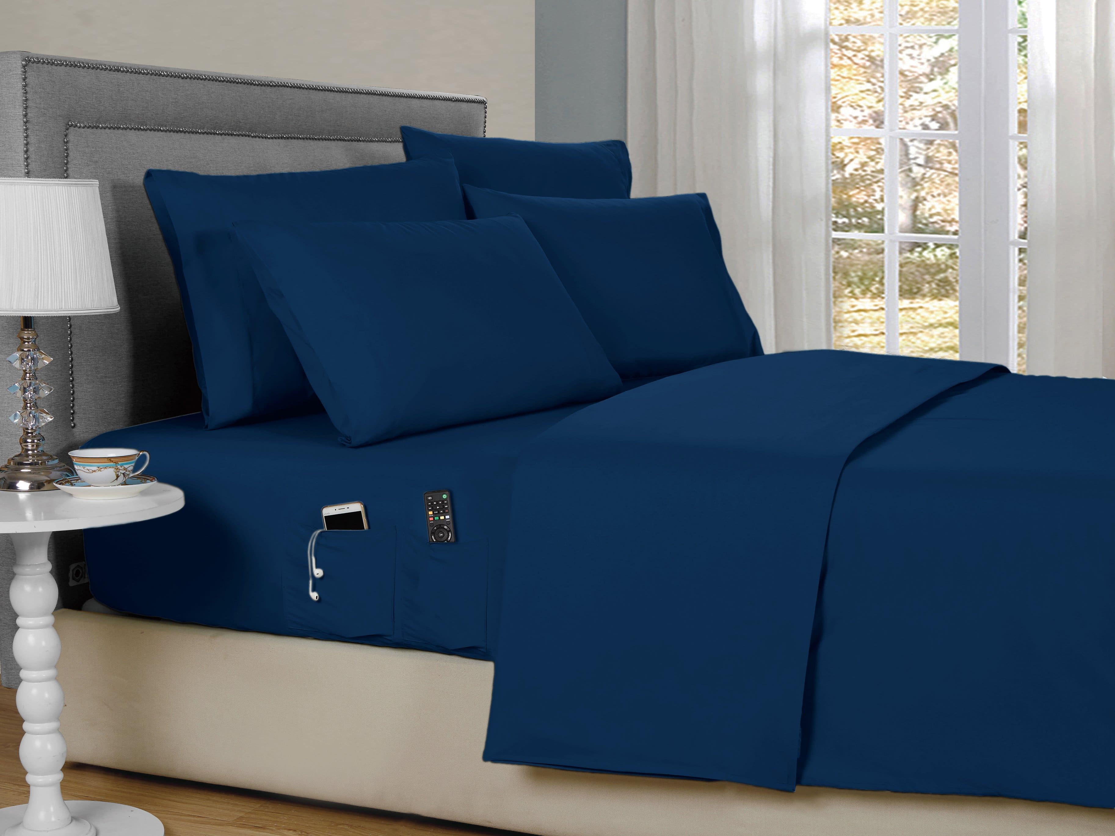 Kathy Ireland - 6-Piece Smart Sheet Sets w/ Side Pocket - Navy