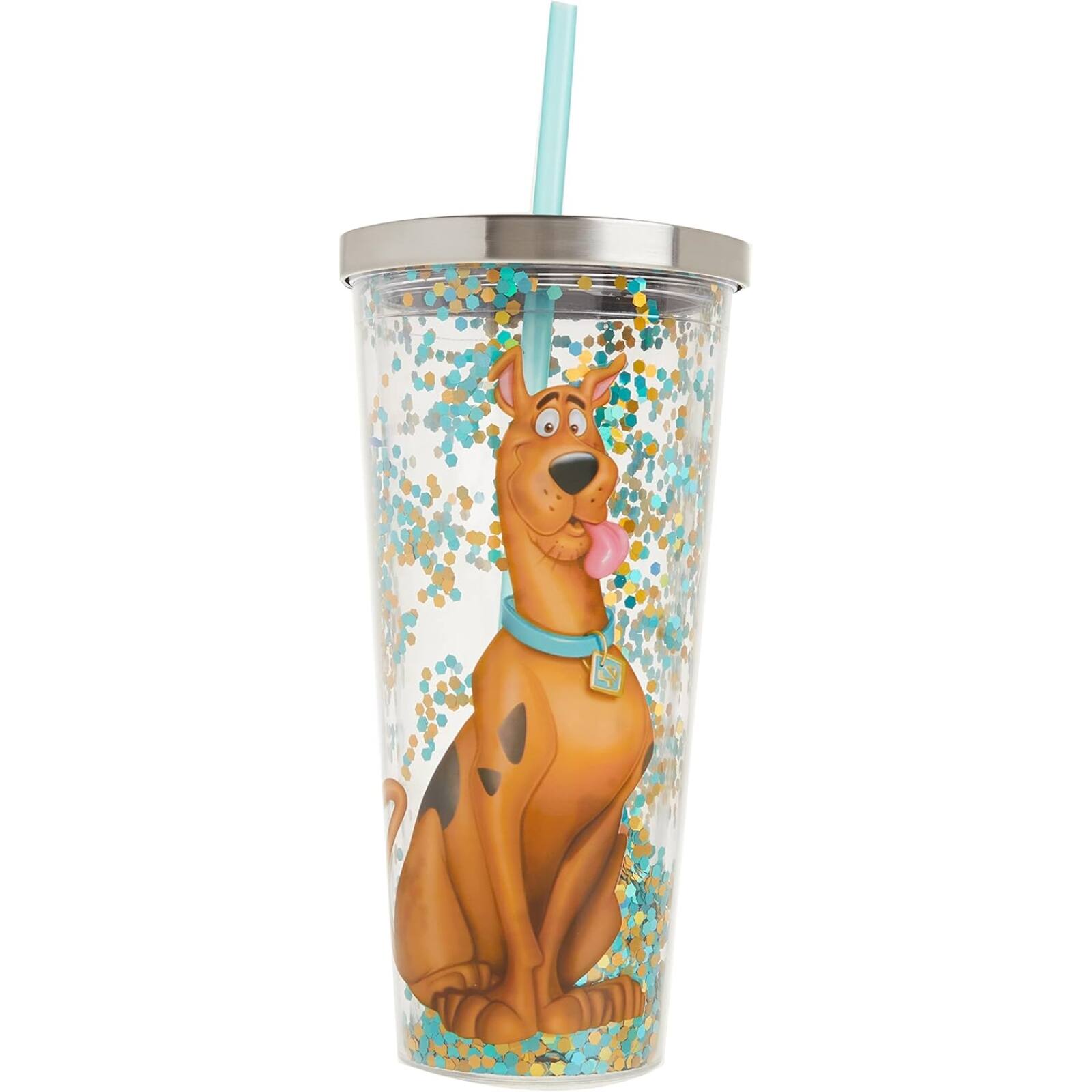 Angle. Spoontiques - Spoontiques Scooby Doo Double Walled Insulated Acrylic Tumbler Glitter Cup with Straw 20 ounce - Multicolor.