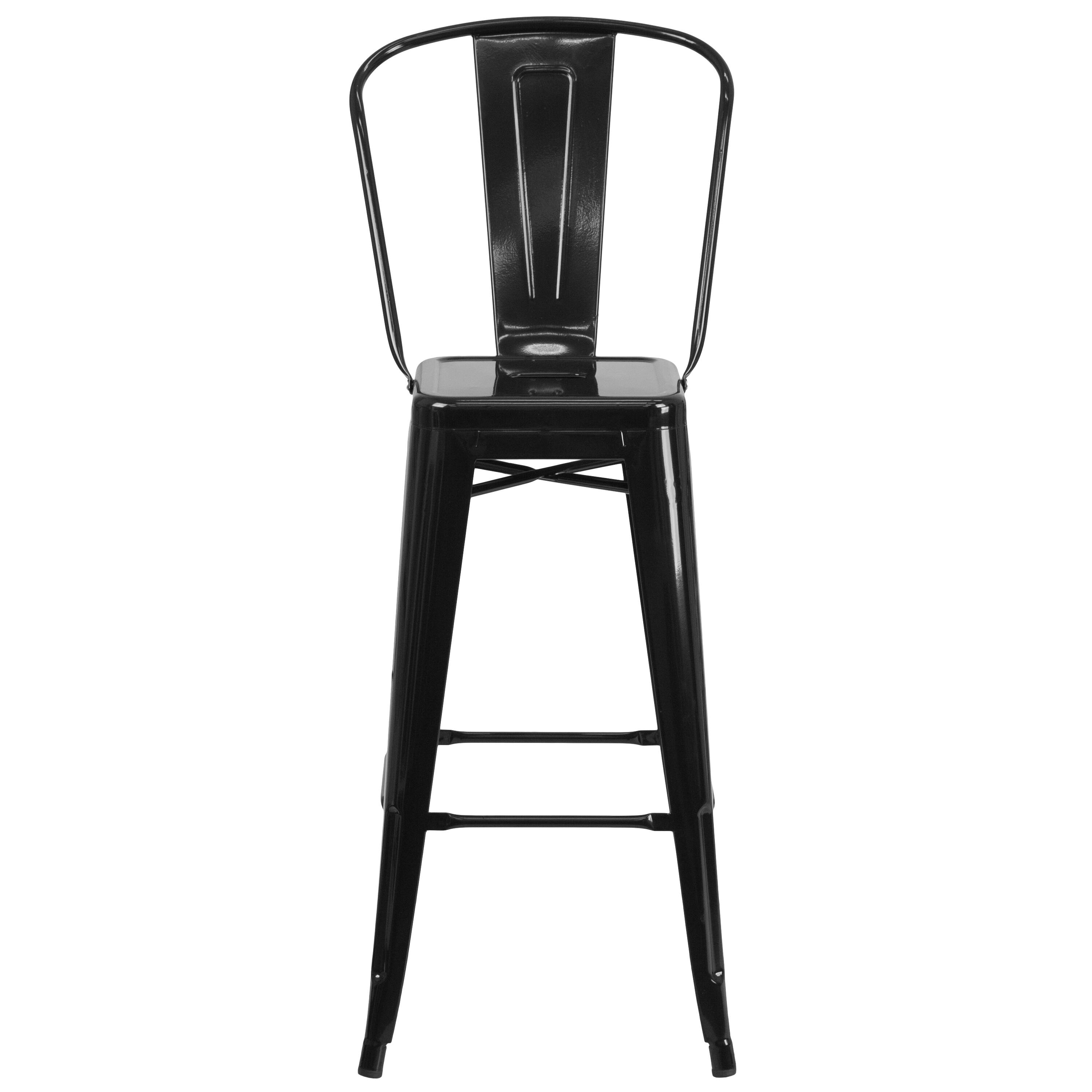 Alt View 3. Emma + Oliver - Commercial Grade 4 Pack 30" High Metal Indoor-Outdoor Barstool with Back - Black.