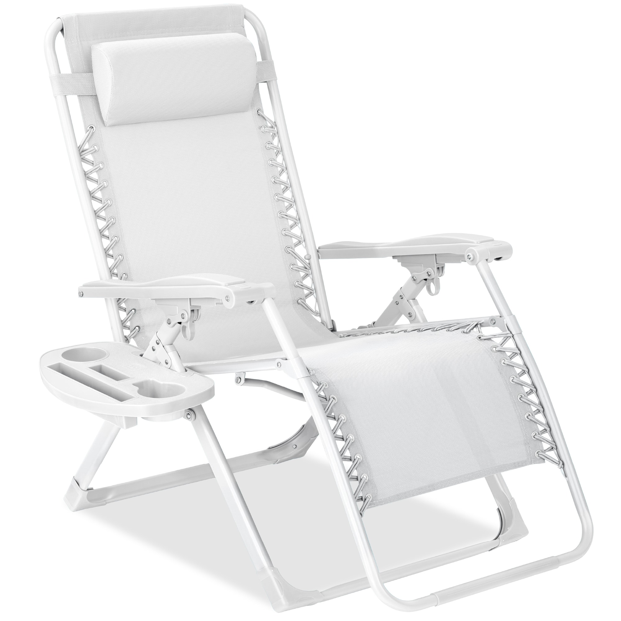 Front. Best Choice Products - Best Choice Products Monochromatic Zero Gravity Chair, Folding Patio Recliner w/Side Tray, Headrest - Snow - Snow.