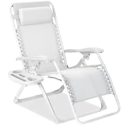 Front. Best Choice Products - Best Choice Products Monochromatic Zero Gravity Chair, Folding Patio Recliner w/Side Tray, Headrest - Snow - Snow.