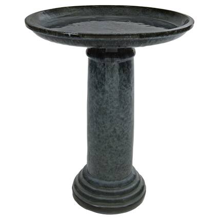 Front. Sunnydaze - Toulon Black Mist Ceramic Bird Bath - 24.5" H - Black.