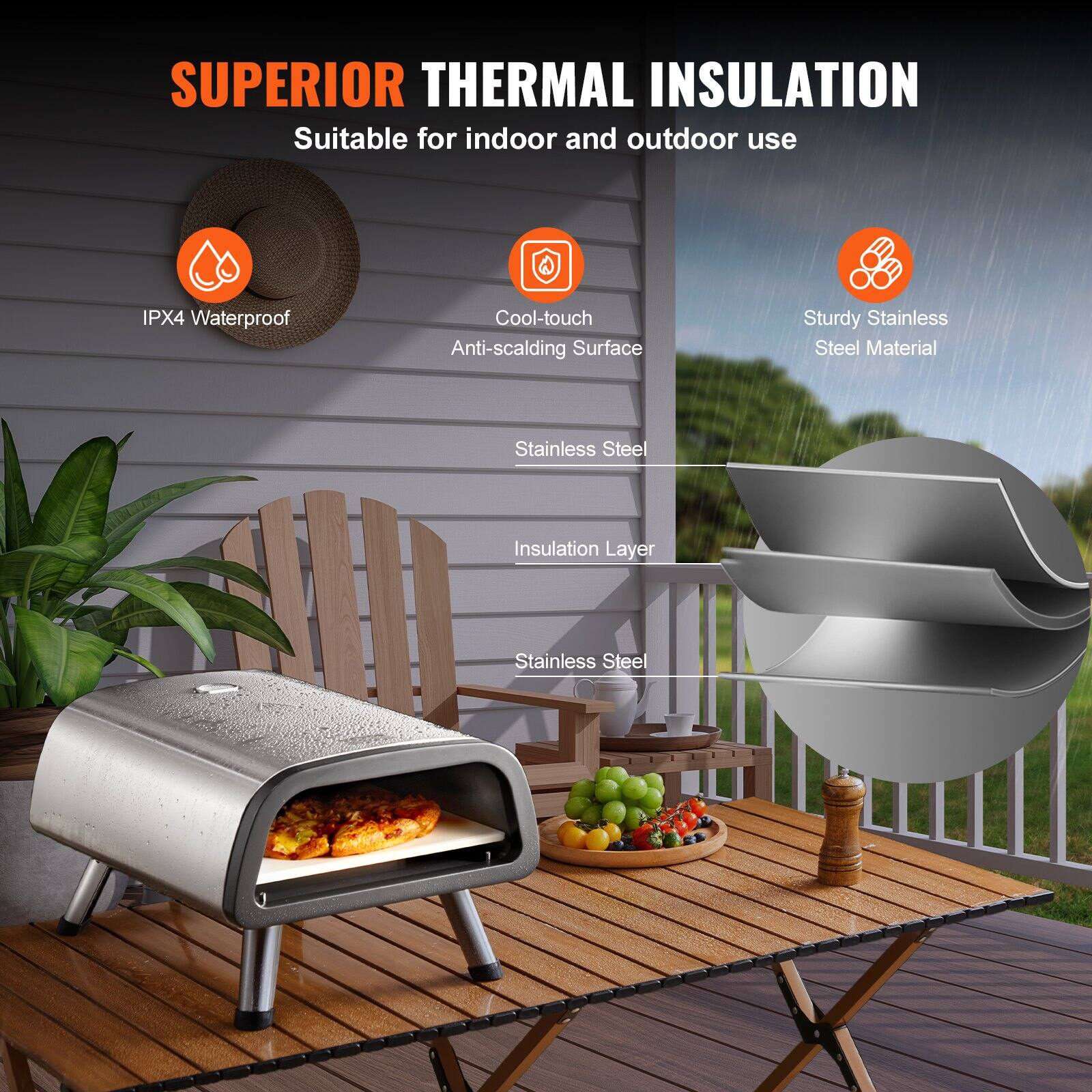 SUPERIOR THERMAL INSULATION  
Suitable for indoor and outdoor use  

- IPX4 Waterproof  
- Cool-touch Anti-scalding Surface  
- Sturdy Stainless Steel Material  
- Stainless Steel Insulation Layer  
- Stainless Steel