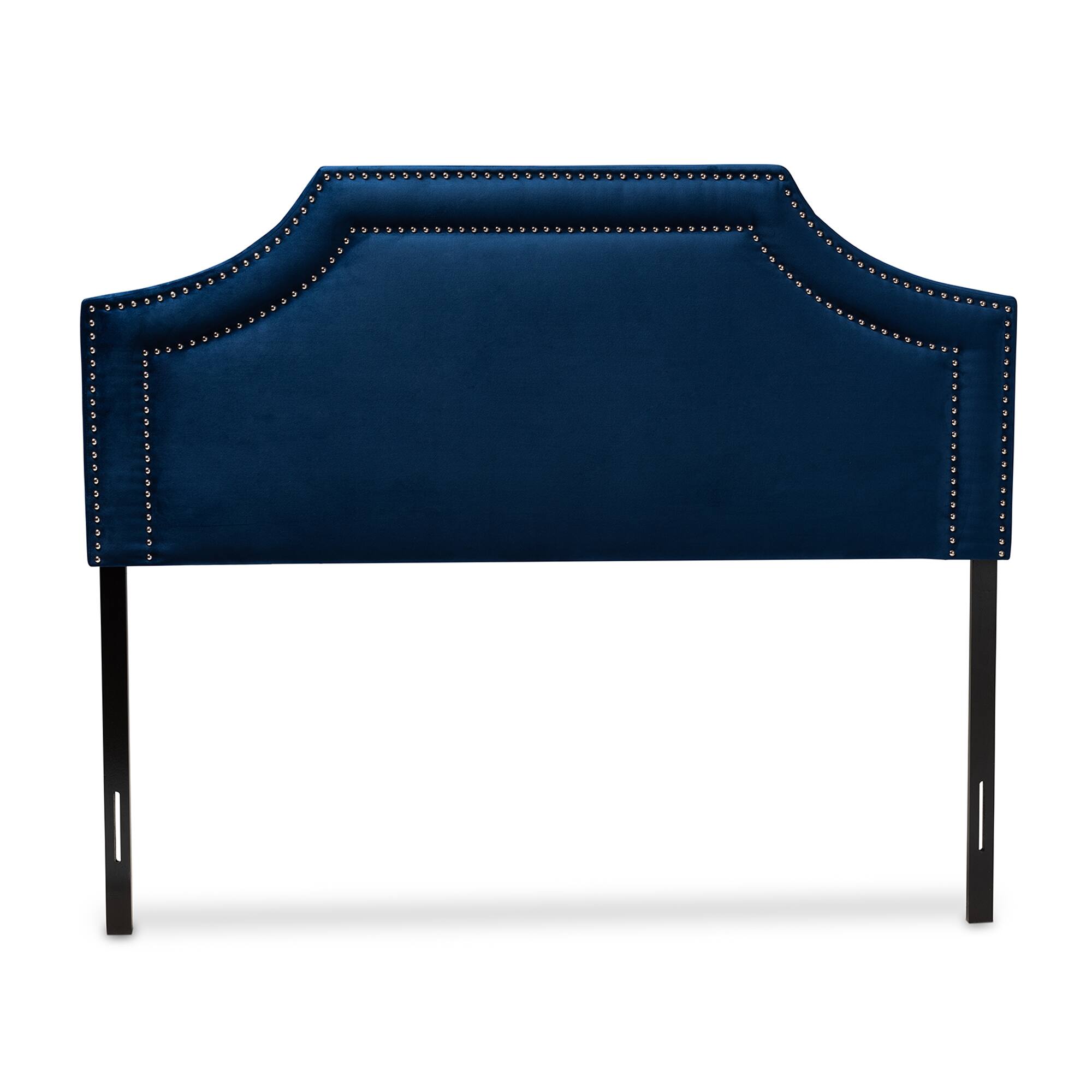 Angle. Baxton Studio - Avignon Modern and Contemporary Velvet Fabric Upholstered Queen Size Headboard - Royal Blue.