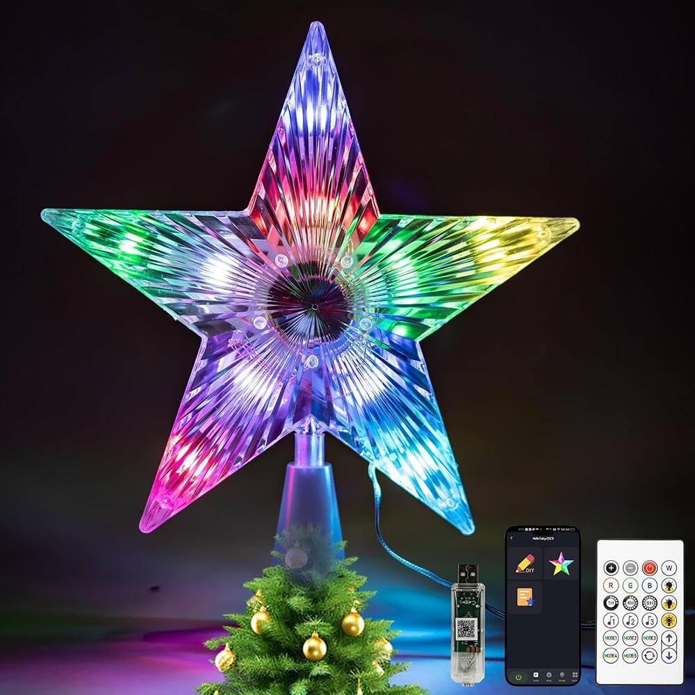 PARKER SLATER - 7.6" RGB Smart Star Tree Topper, 10 LEDs, Remote & App Control - White