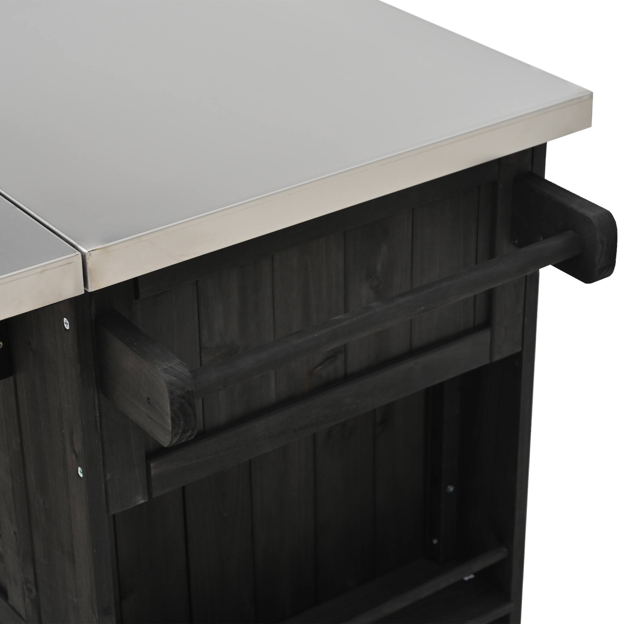 Alt View 6. Mondawe - Fir Wood Outdoor Kitchen Island with Stainless Steel Top, Towel and Spice Racks and a Bottle Opener - Black.