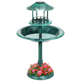 Best Choice Products - Solar Outdoor Bird Bath Pedestal Fountain Garden Decoration w/ Fillable Planter Base - Green