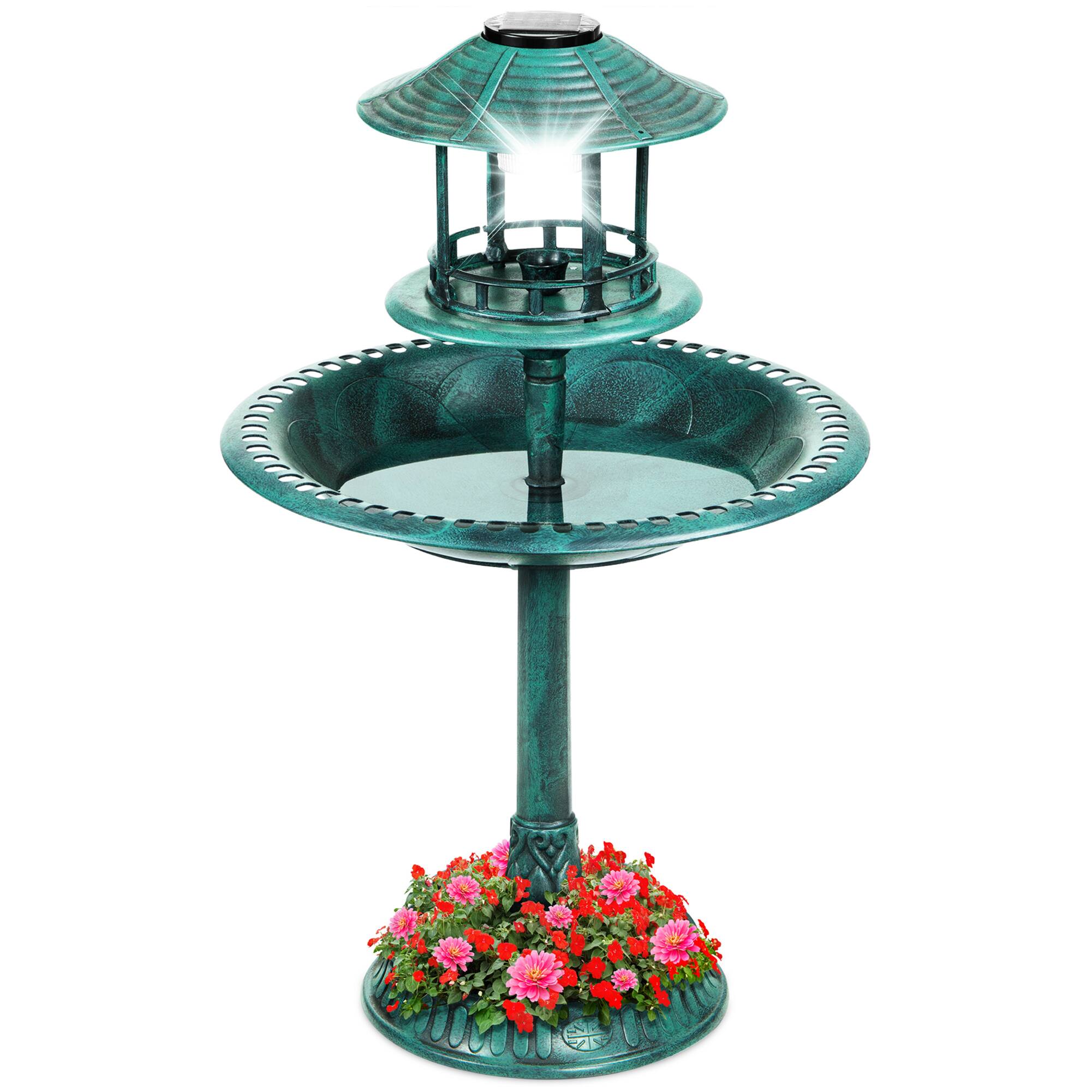 Best Choice Products - Solar Outdoor Bird Bath Pedestal Fountain Garden Decoration w/ Fillable Planter Base - Green
