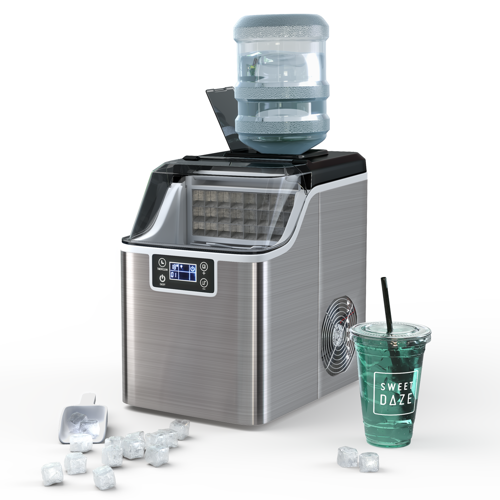 Gymax - Portable Ice Maker 40Lbs/24H Countertop Self-Cleaning with Ice Scoop and Basket - Silver
