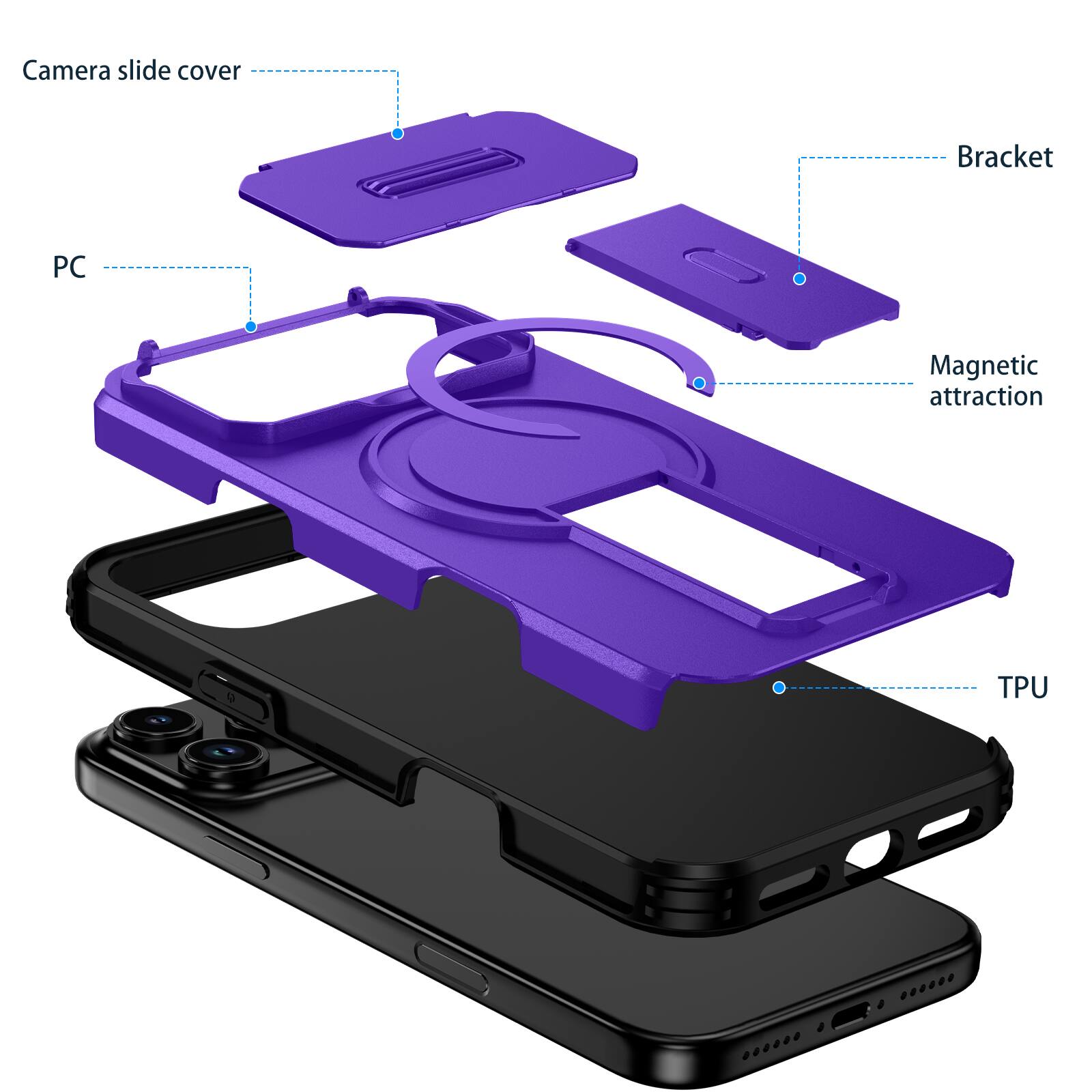 Camera slide cover  
Bracket  
PC  
Magnetic attraction  
TPU
